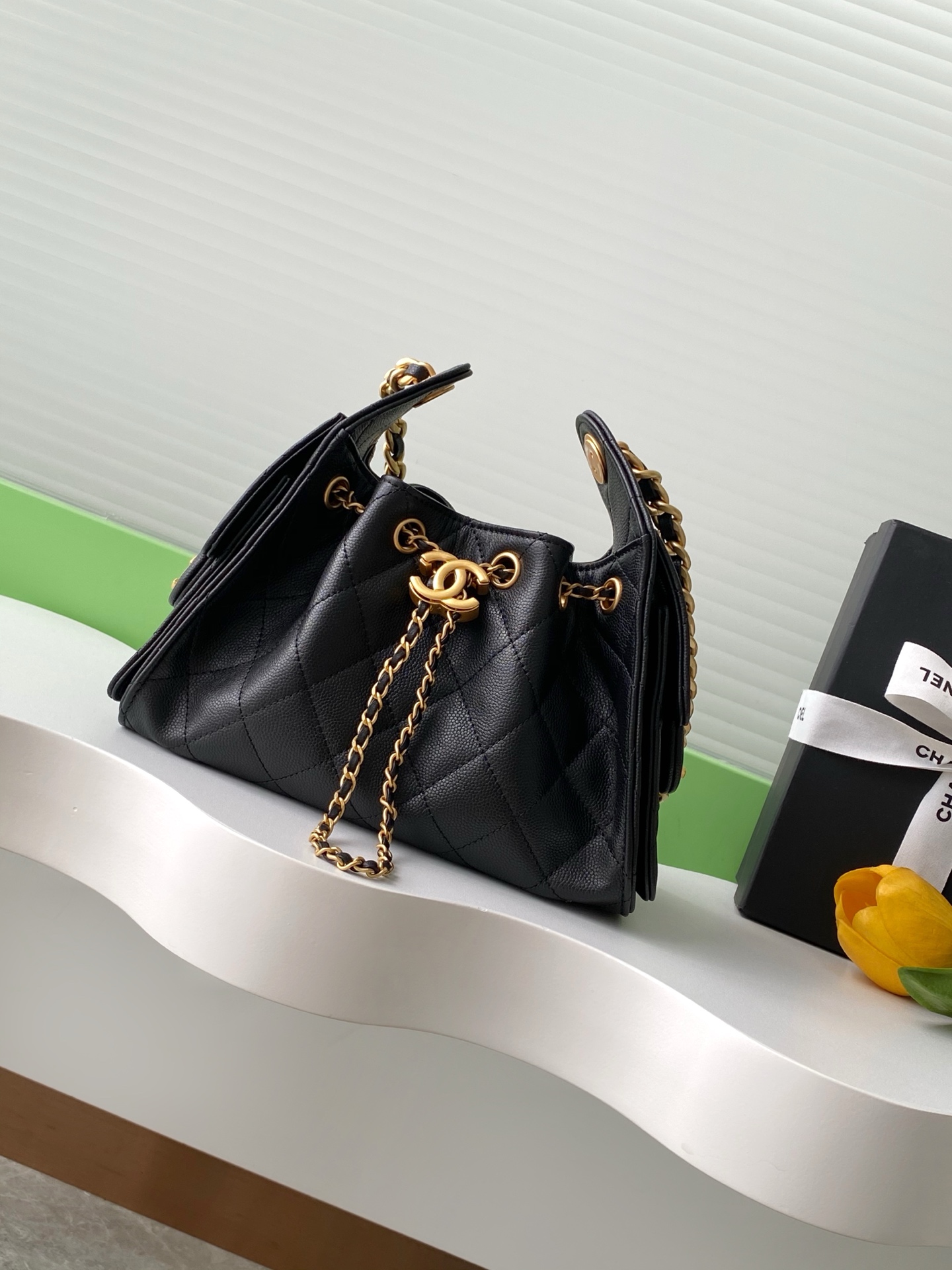 CHANEL Caviar Quilted Small Chanel 25 Handbag Black