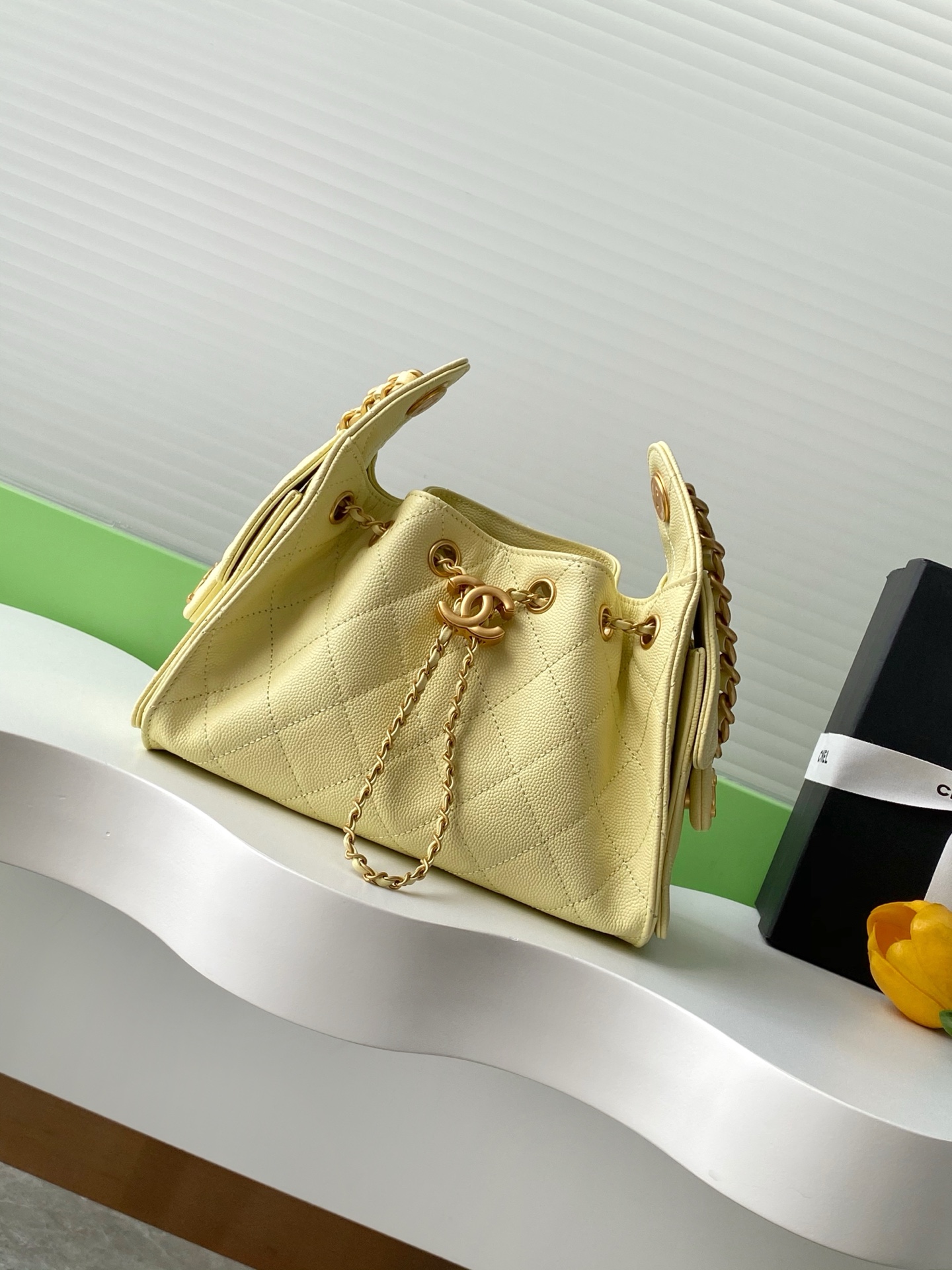 Chanel Chanel 25 small handbag, Grained calfskin & gold-tone yellow