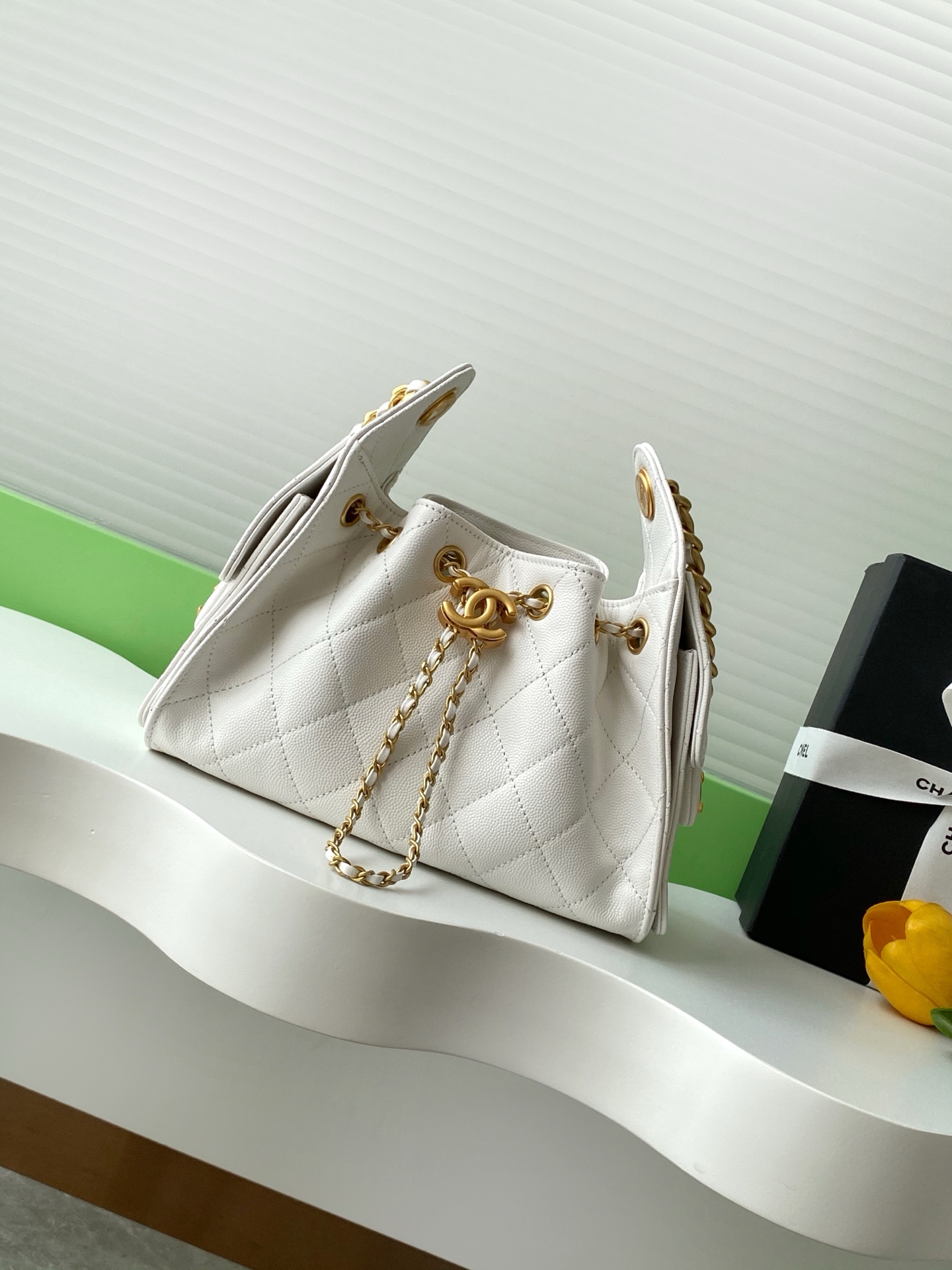 CHANEL Caviar Quilted Small Chanel 25 Handbag White