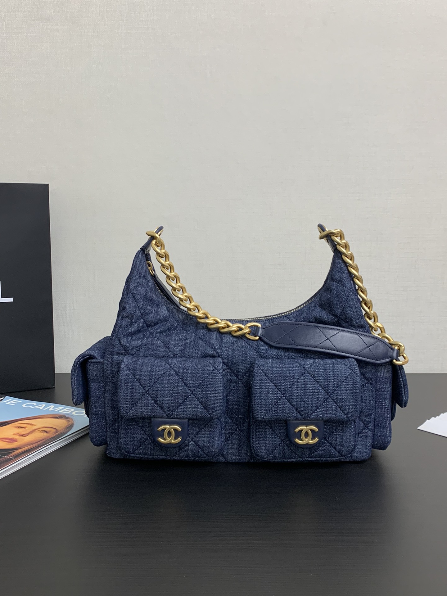 CHANEL Pre-Owned 2021 Matelassé Denim Shoulder Bag blue