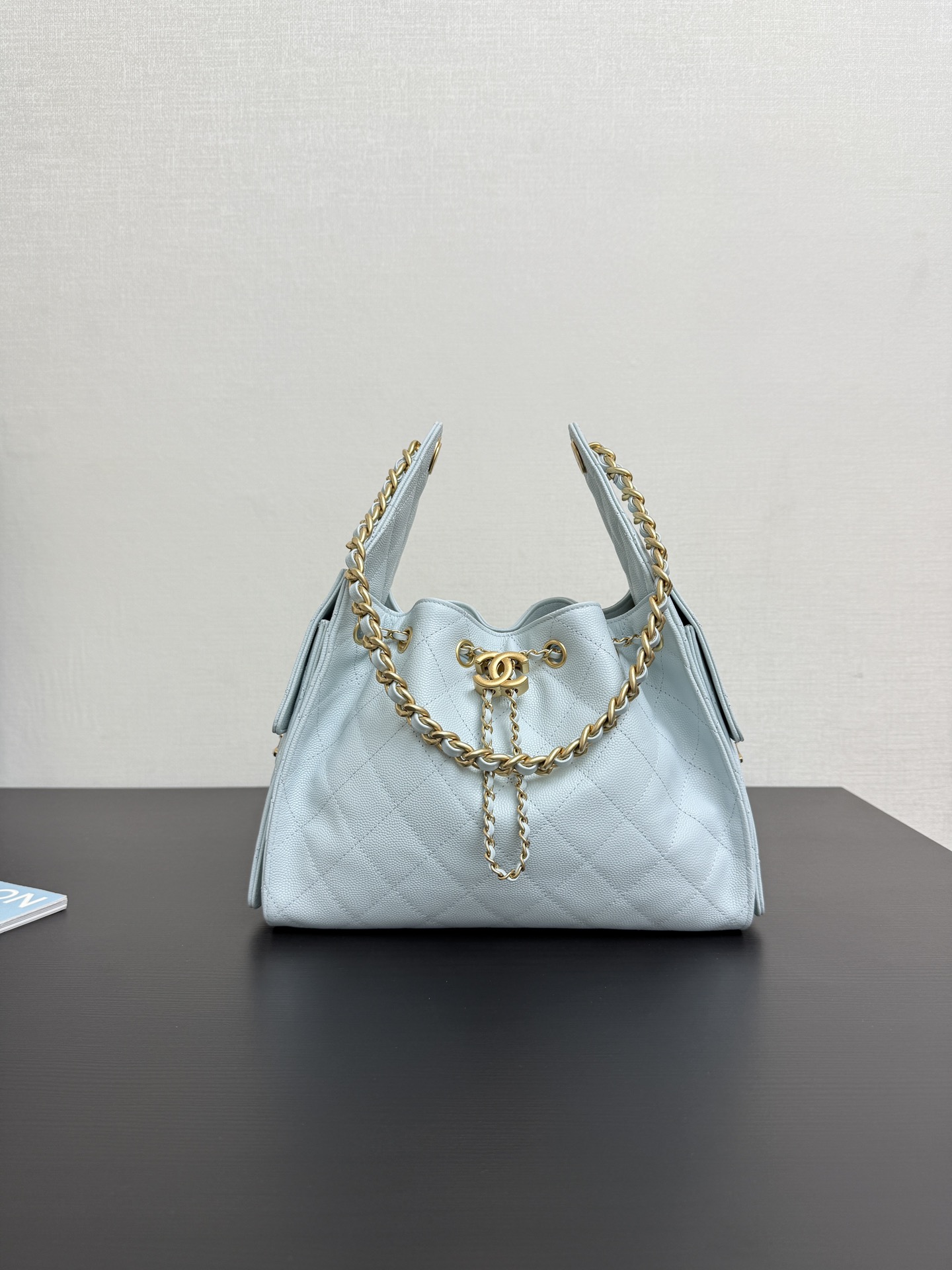 CHANEL 25 Small Handbag   Grained Calfskin & Gold-Tone Metal  Light Blue