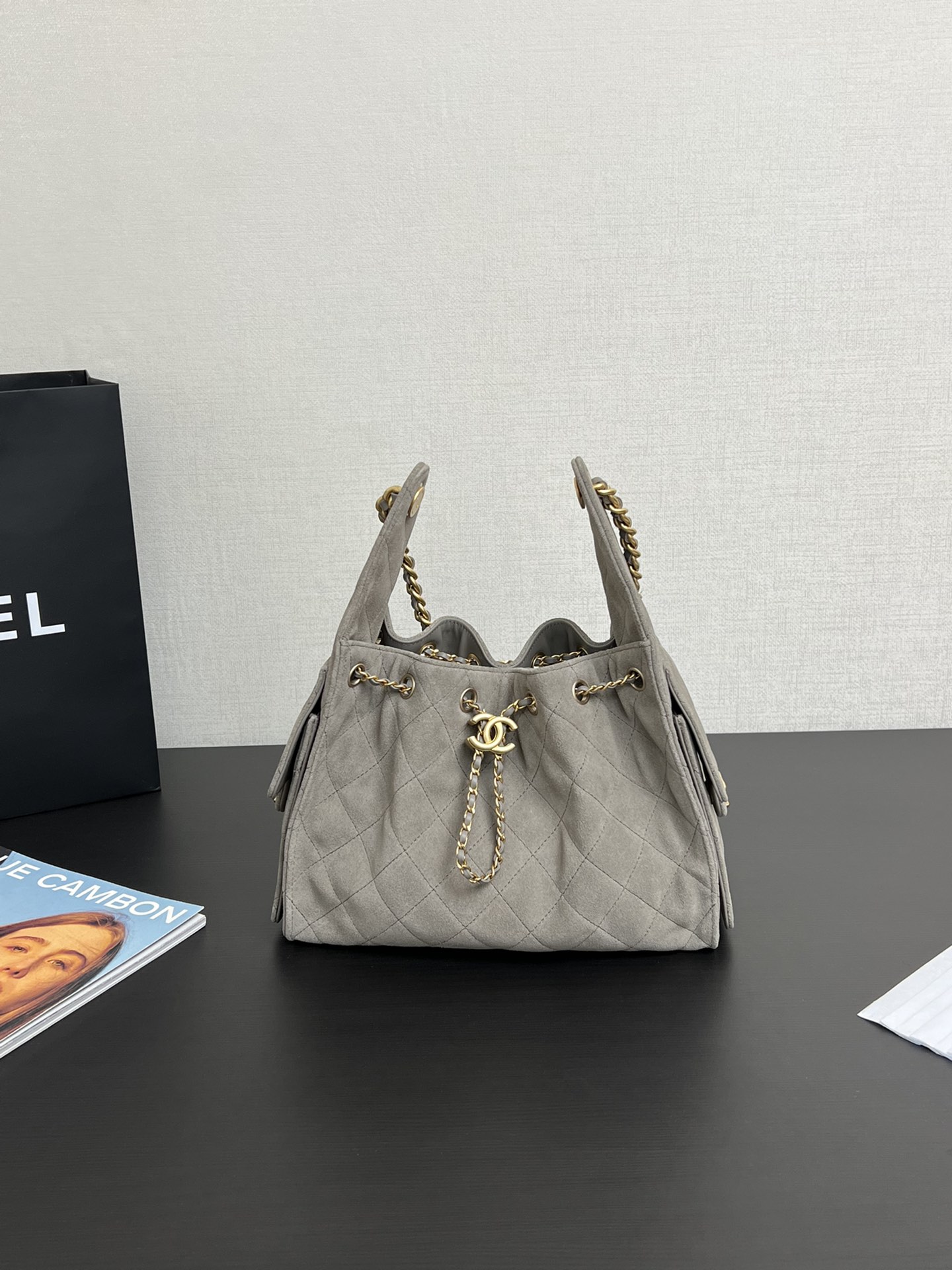 CHANEL 25 Medium Handbag   Washed Denim & Gold-Tone Metal  gray