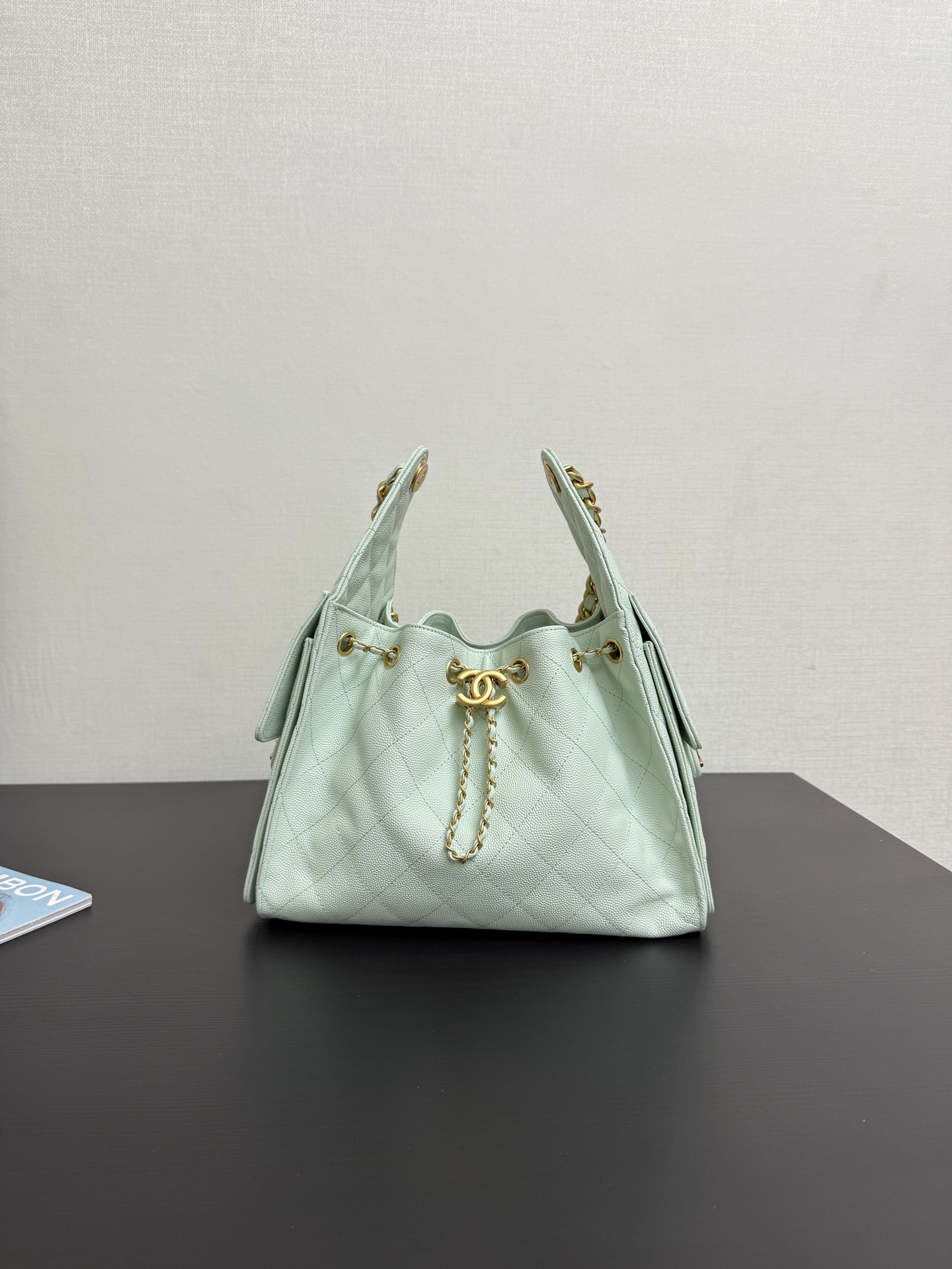 CHANEL Caviar Quilted Small Chanel 25 Handbag Light Green