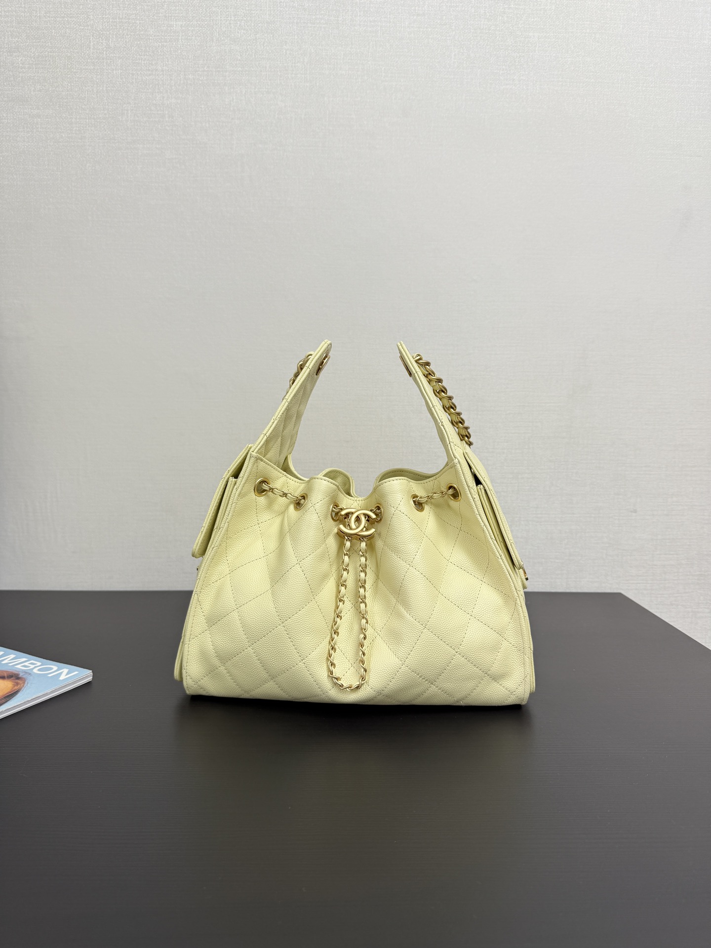 CHANEL Caviar Quilted Small Chanel 25 Handbag Light Yellow