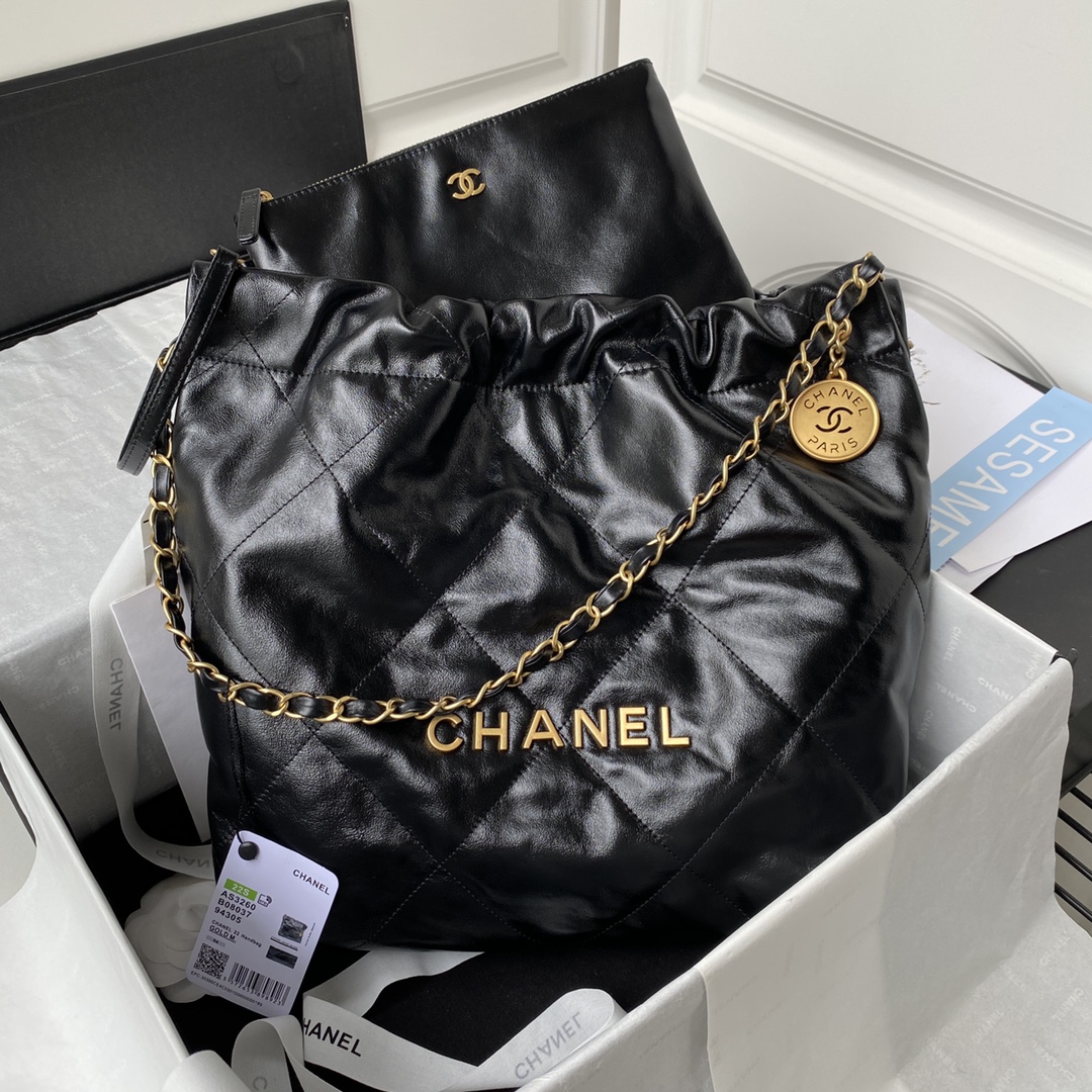 Chanel Chanel 22 Small shiny calfskin Chain Shoulder Bag Black Gold Metal Fittin