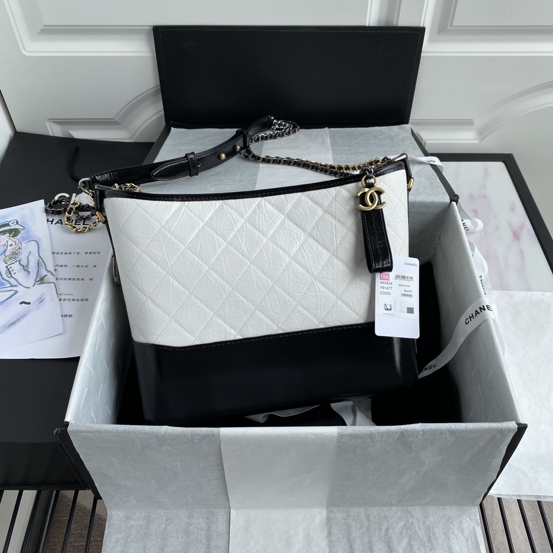Chanel Gabrielle Hobo Quilted Aged Calfskin Small White