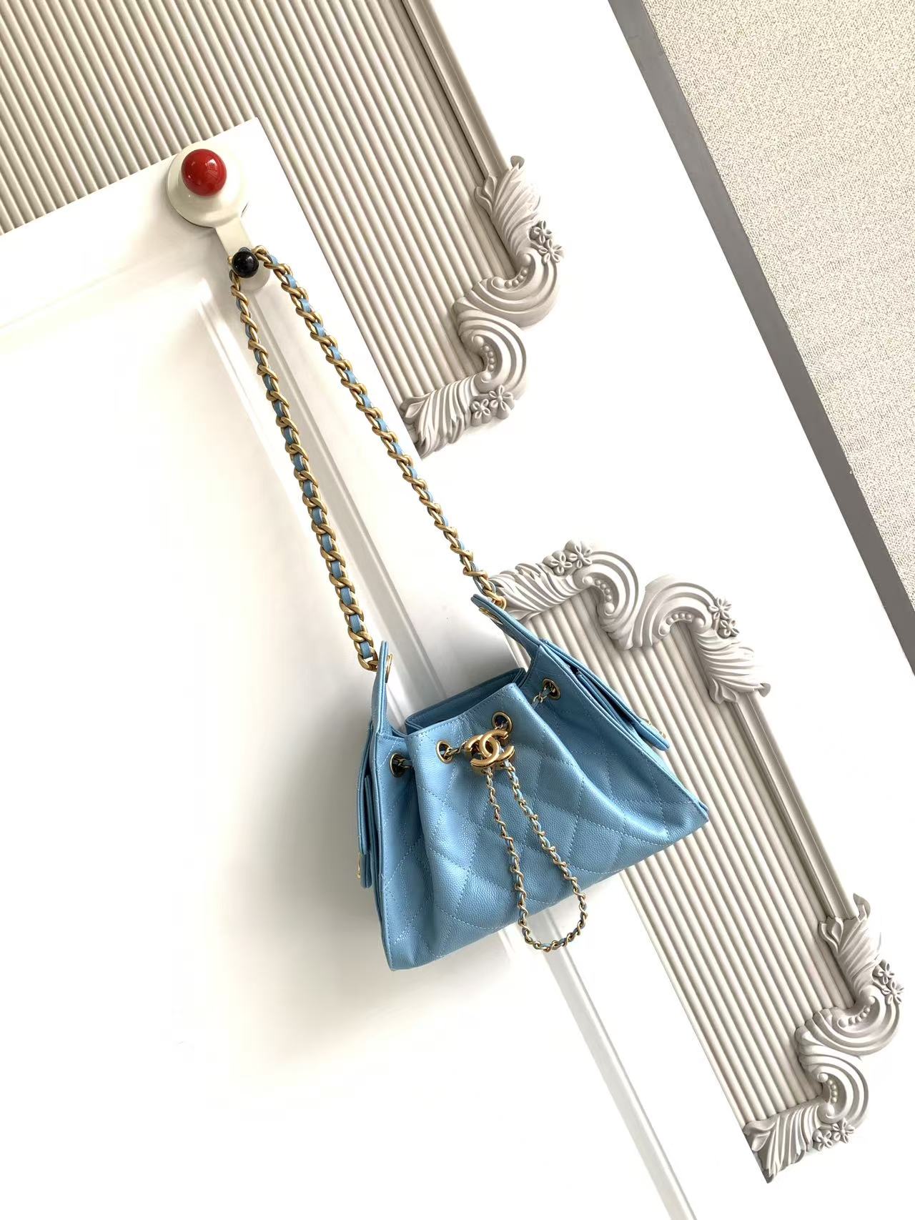 Chanel Chanel 25 small handbag, Grained calfskin & gold-tone blue