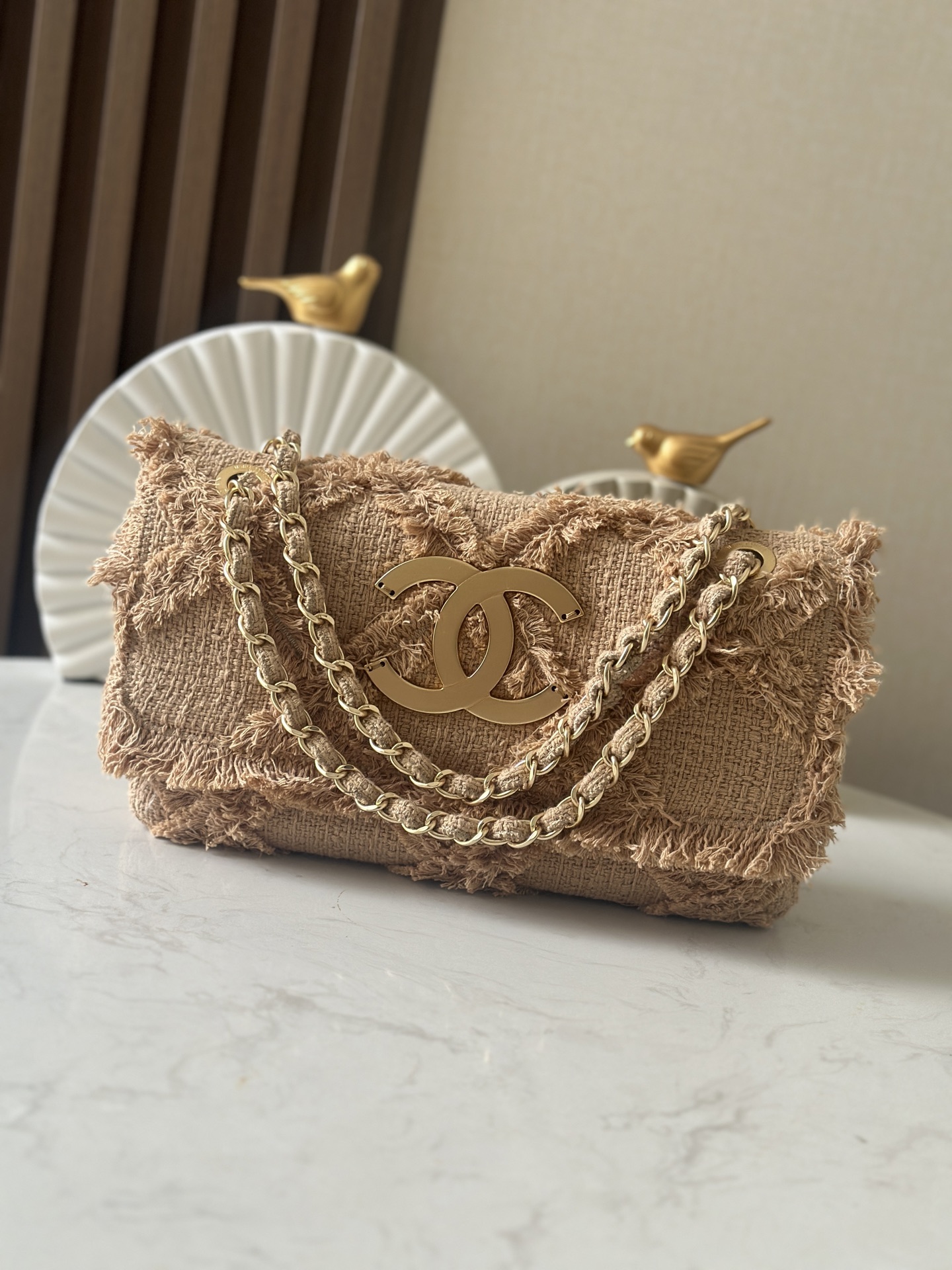 CHANEL Tweed Nature Medium Single Flap Dark Beige 340536