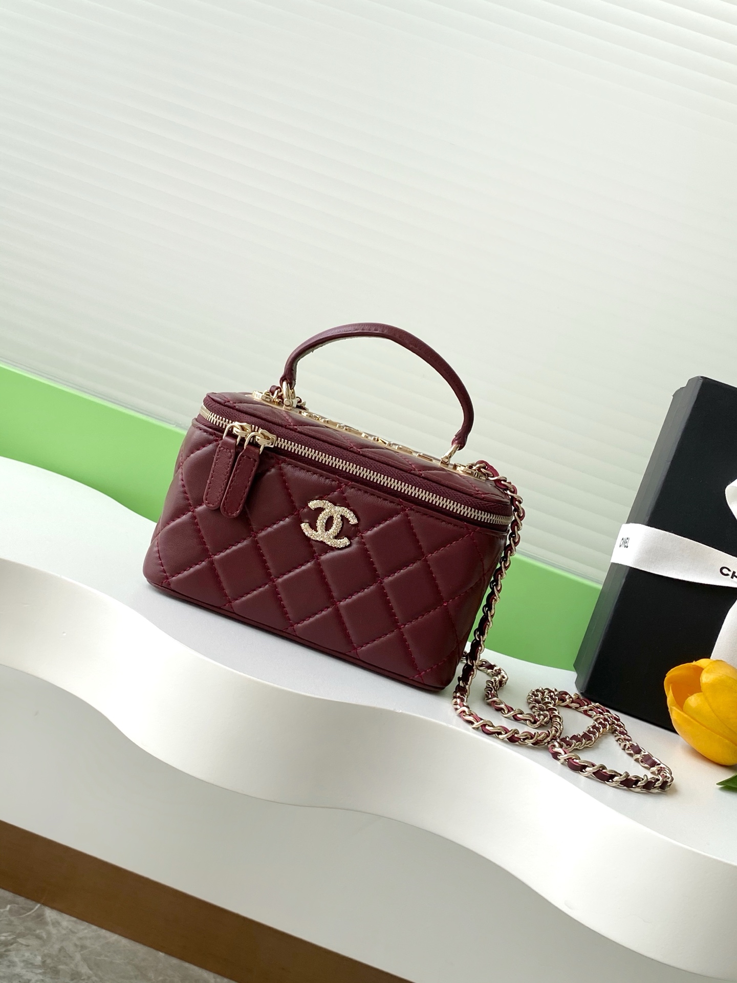 Chanel Pick Me Up Logo Handle Vanity Case with Chain Quilted