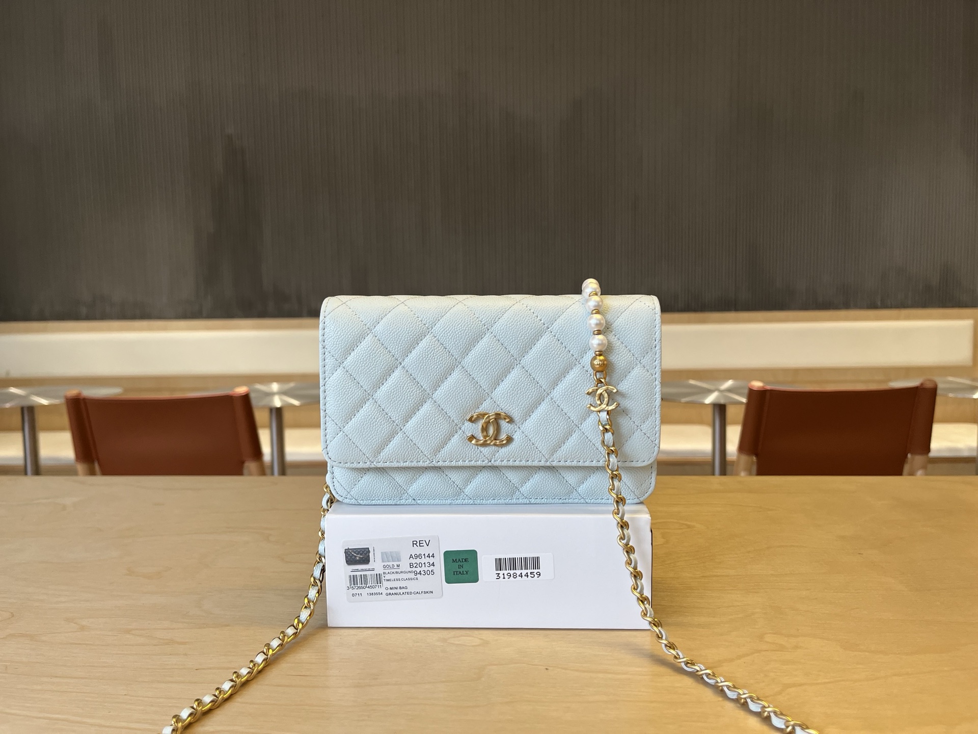 CHANEL Caviar Quilted Wallet on Chain WOC Light Blue