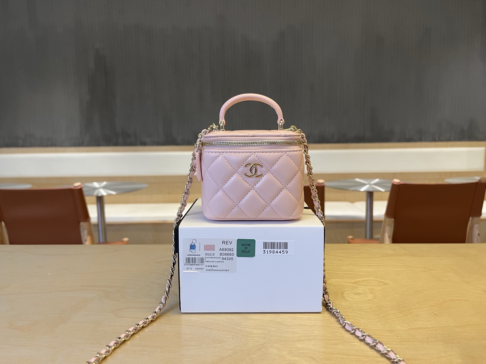 Chanel Mini Top Handle Vanity With Chain Light Pink Lambski