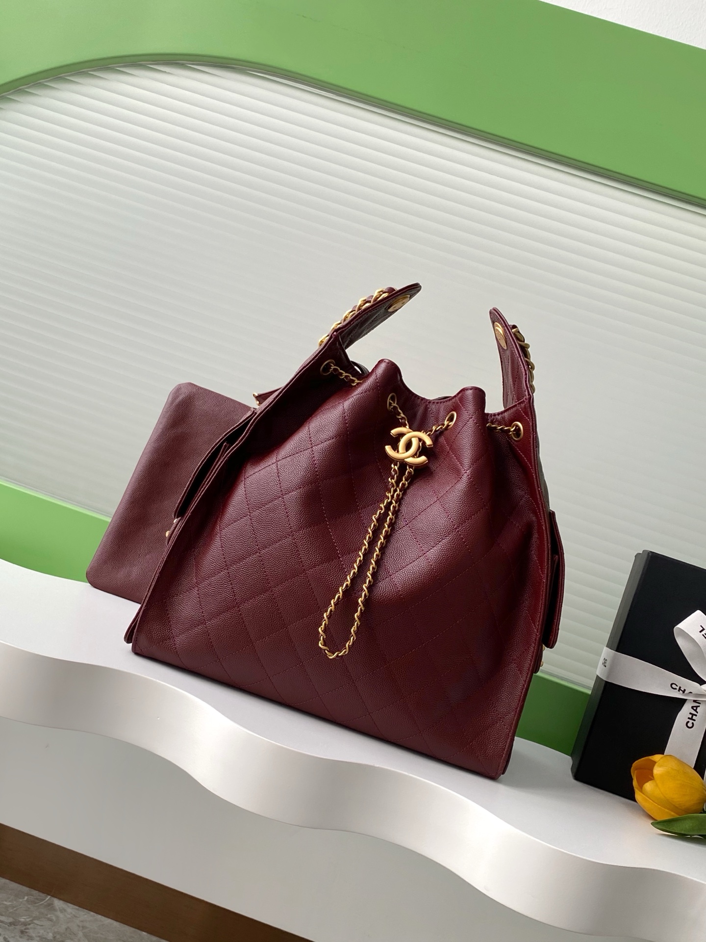 CHANEL Caviar Quilted Small Chanel 25 Handbag Burgundy 1666958