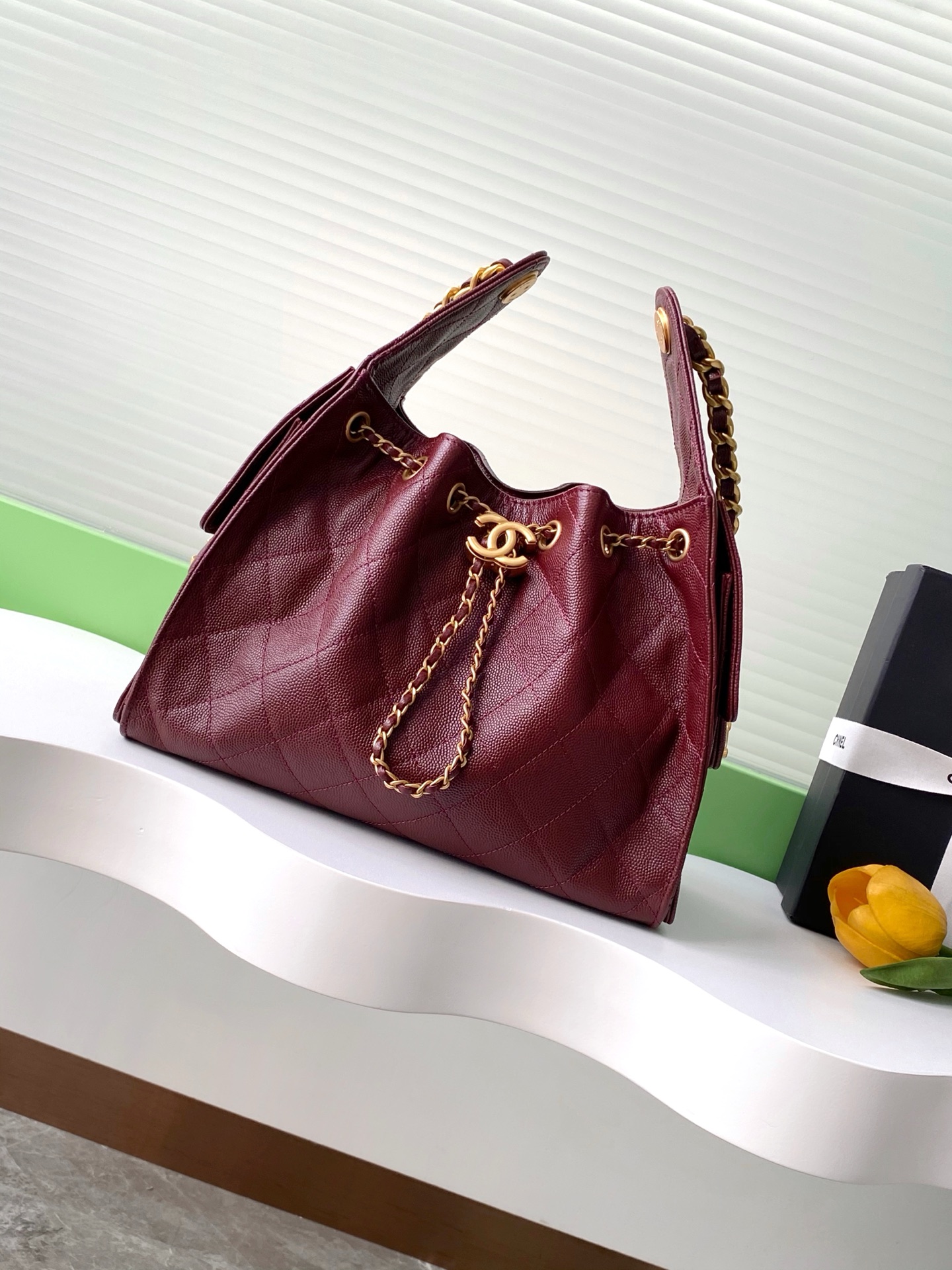 CHANEL Caviar Quilted Small Chanel 25 Handbag Burgundy
