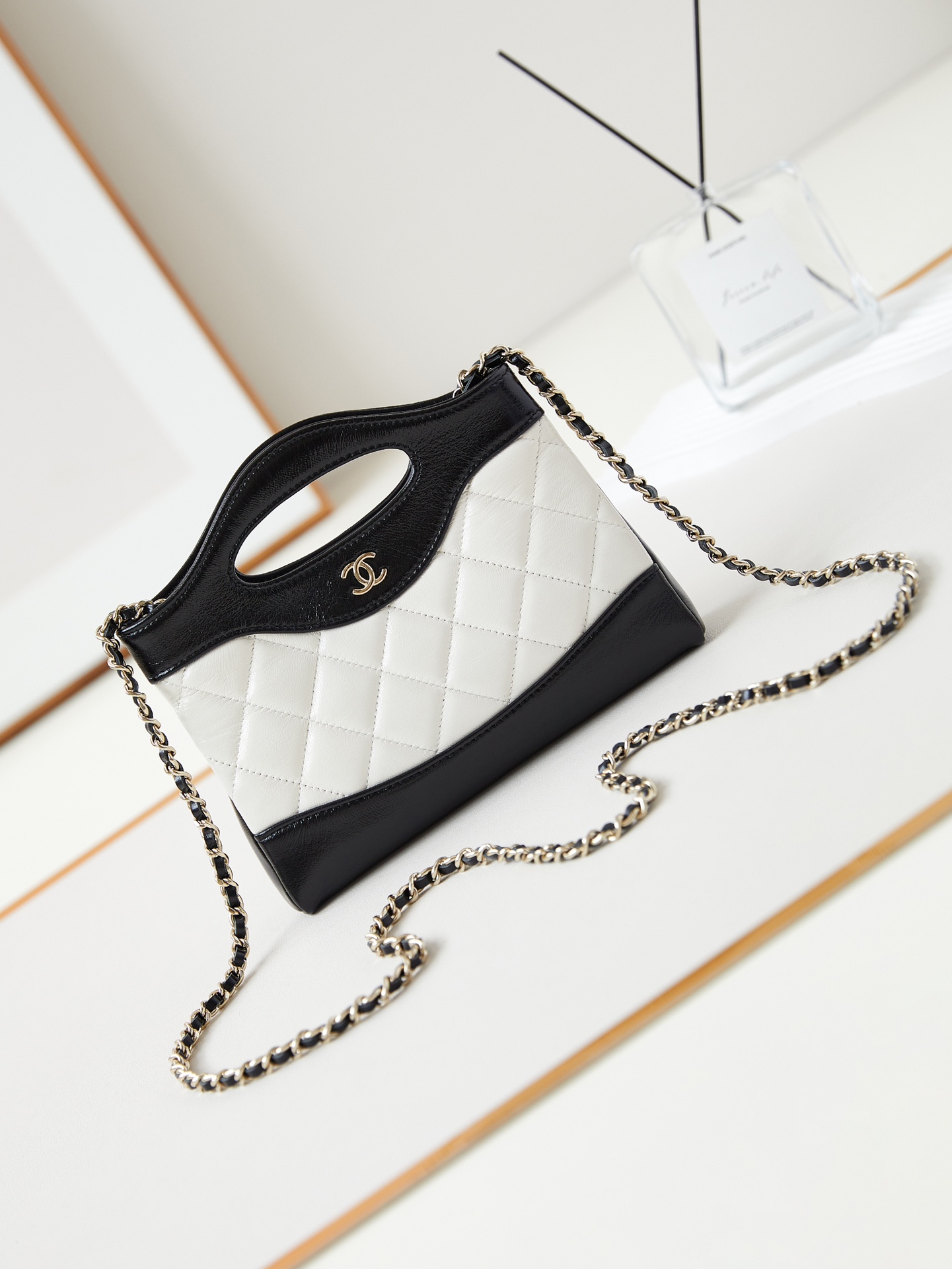 Chanel Chanel 31 Leather Chain Shoulder Bag Black × White