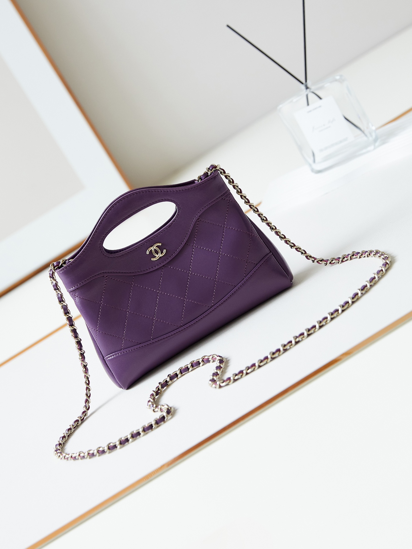 CHANEL CC GHW Mini 31 Handbag Calfskin Leather Purple