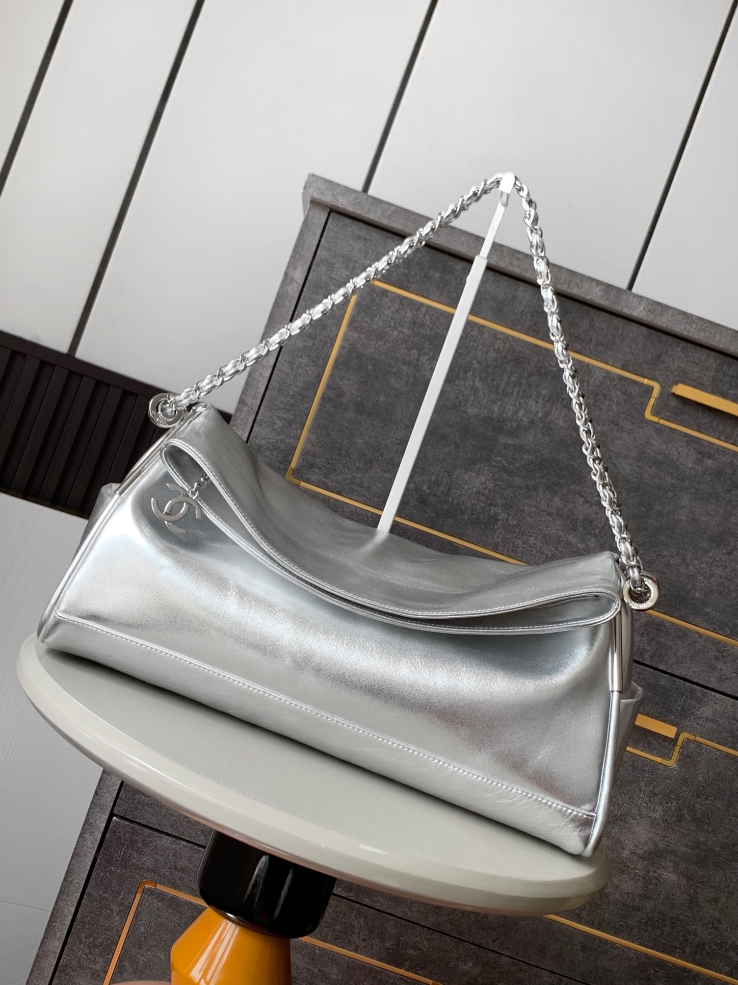 Chanel Hobo Handbag Black & Silver Super Premium
