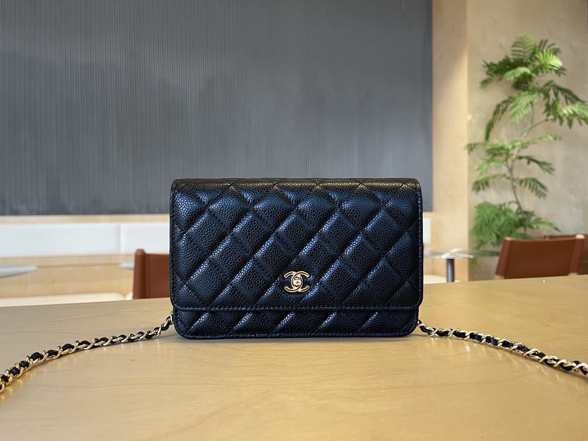 CHANEL Caviar Quilted Wallet on Chain WOC Navy Blue