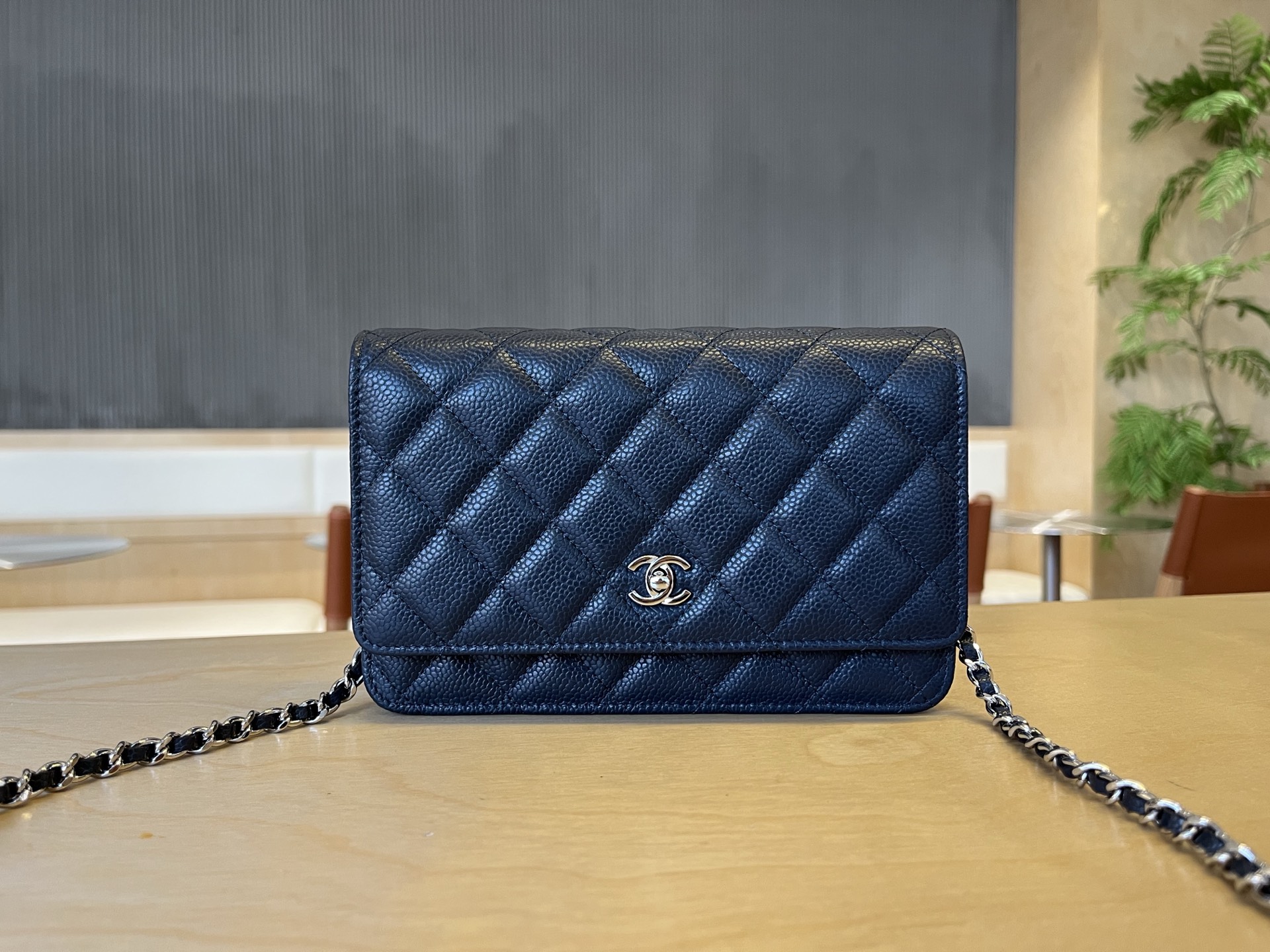 CHANEL Caviar Quilted Wallet on Chain WOC Navy Blue