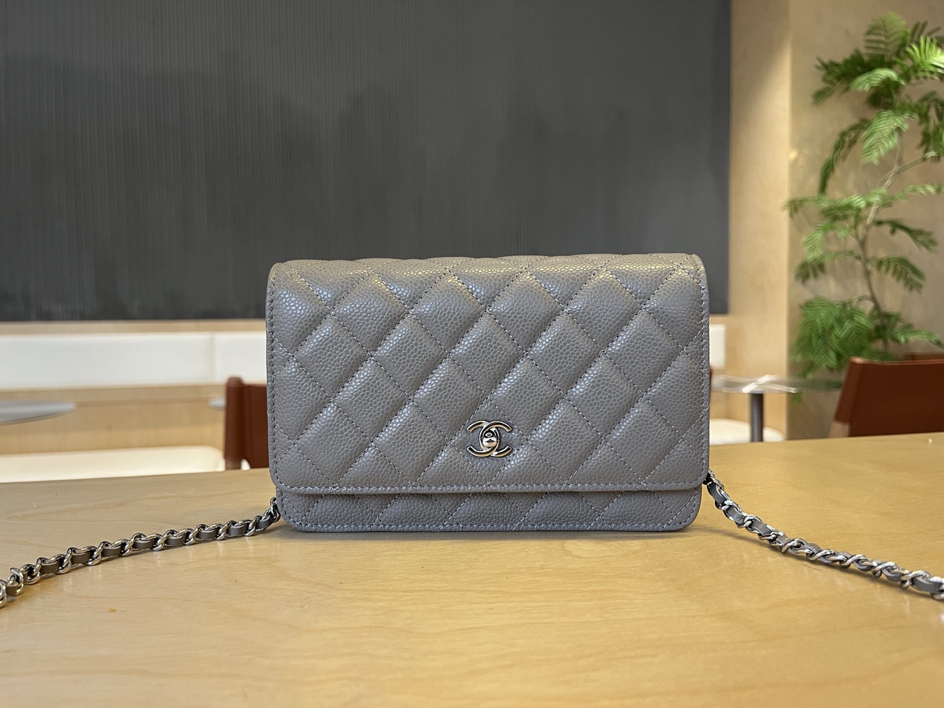 CHANEL Caviar Quilted Wallet On Chain WOC Grey 1248935