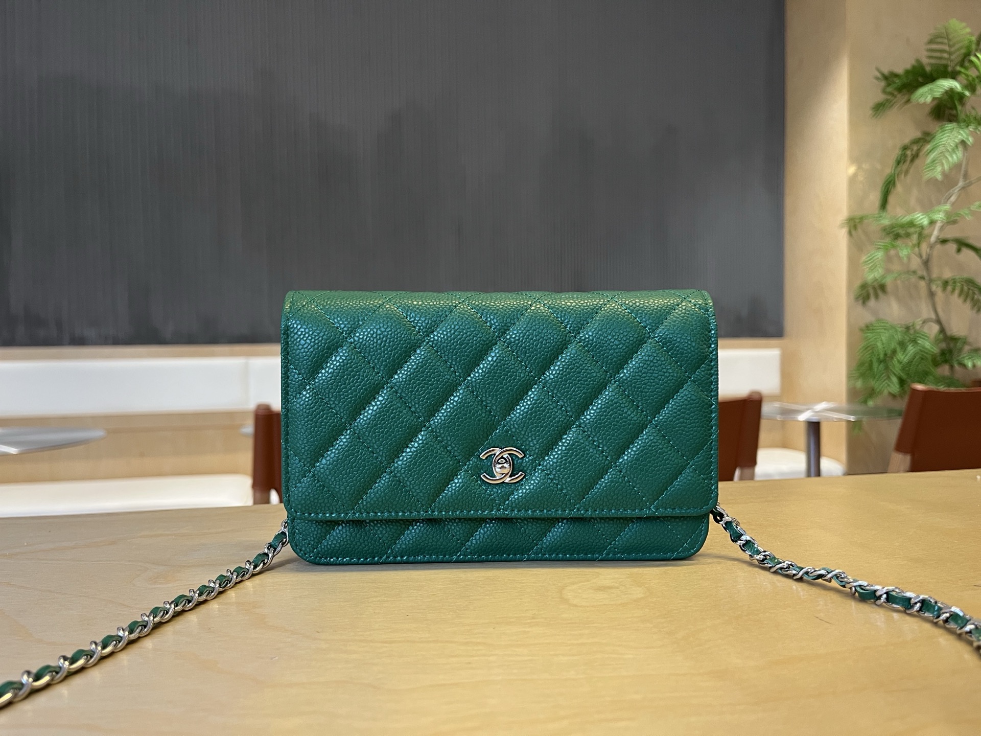 CHANEL Caviar Quilted Wallet On Chain WOC Green 979048 |