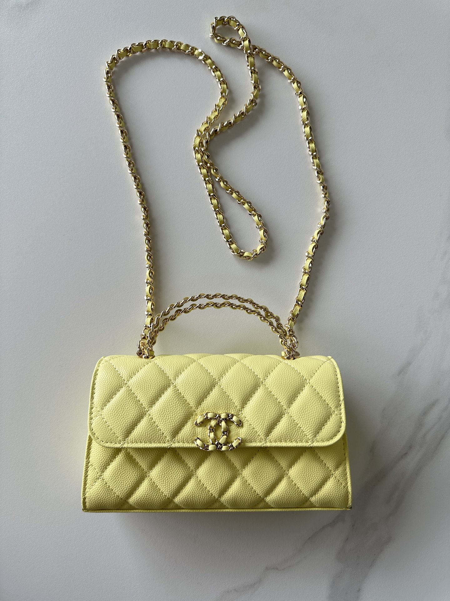 CHANEL Caviar Quilted Mini Coco Handle Flap Yellow 689837