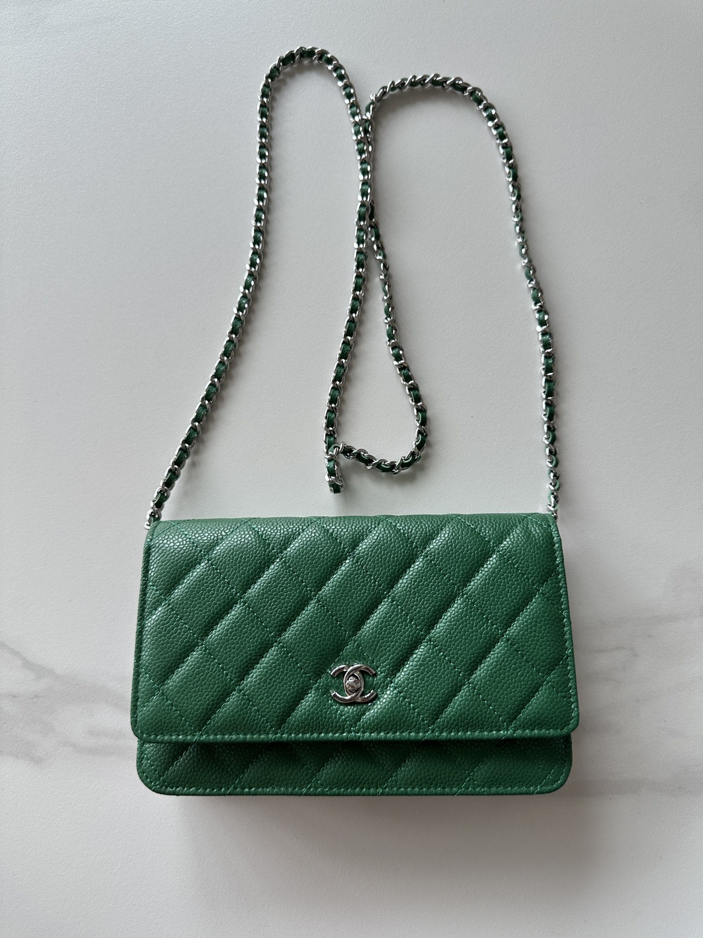 CHANEL Caviar Quilted Wallet On Chain WOC Green 979048
