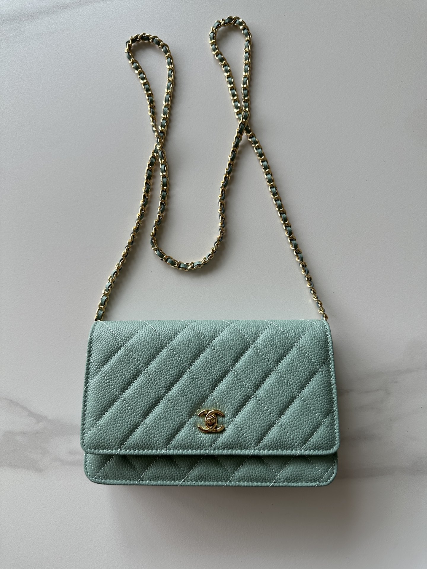 CHANEL Caviar Quilted Wallet On Chain WOC Light Blue 1350618