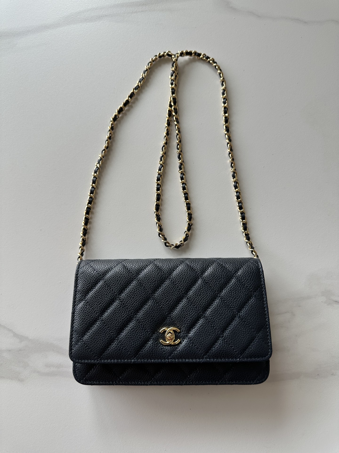 New CHANEL Wallet on Chain Caviar Leather Black WOC Bag black