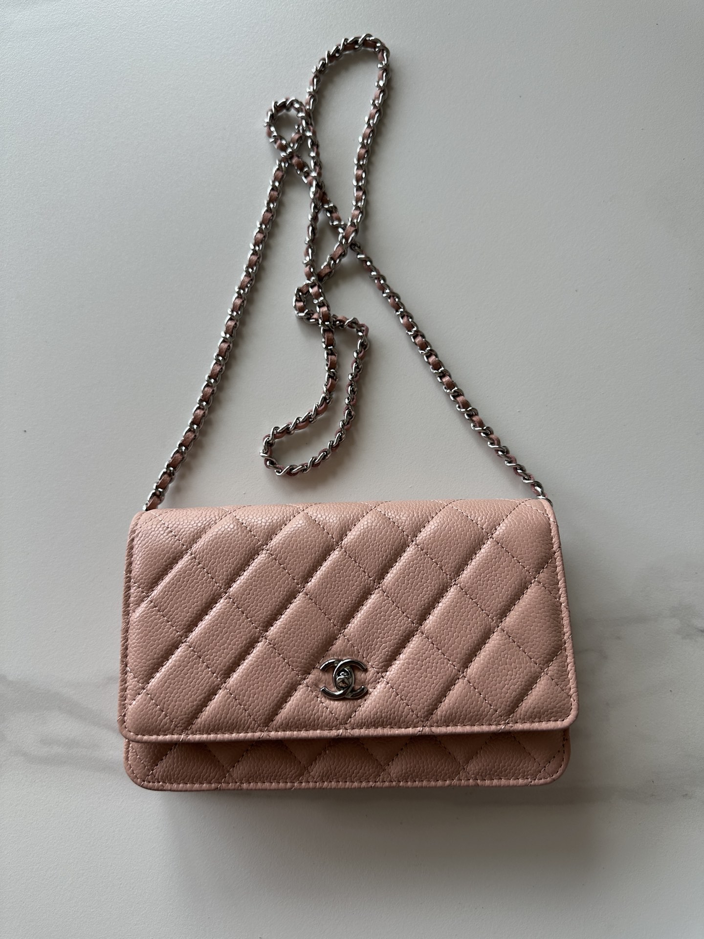 Chanel 23P Beige Caviar Wallet On Chain WOC Gold CC Logo