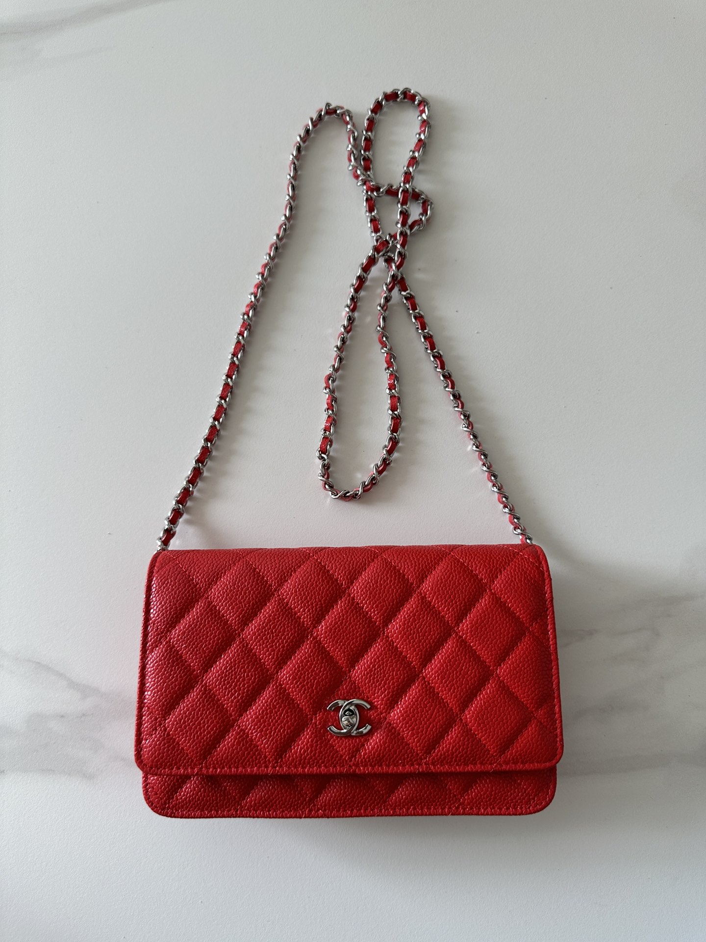 CHANEL Caviar Quilted Wallet on Chain WOC Red 1360657