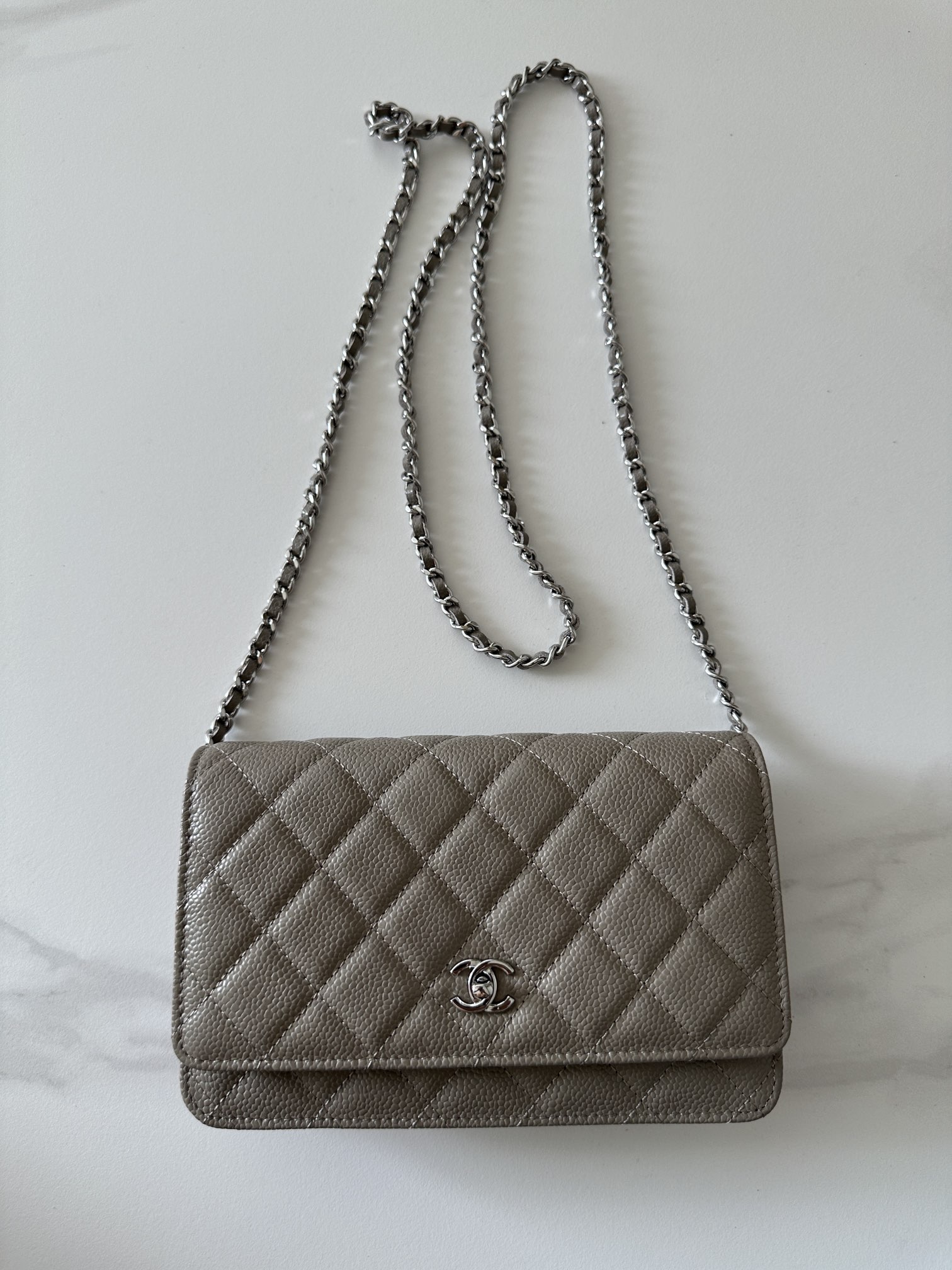 CHANEL Caviar Quilted Wallet On Chain WOC Beige 1128485