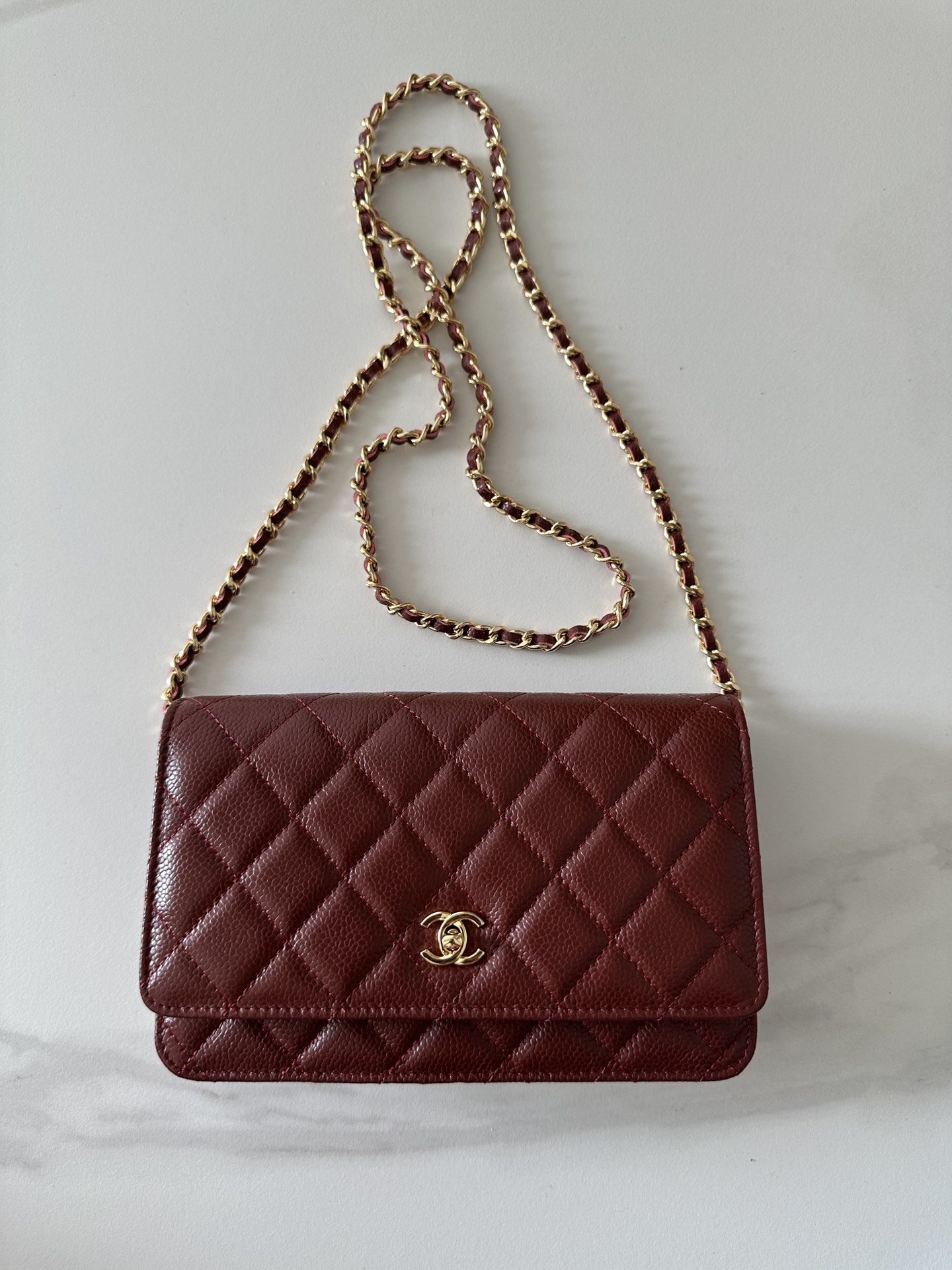 CHANEL Caviar Quilted Wallet on Chain WOC Burgundy