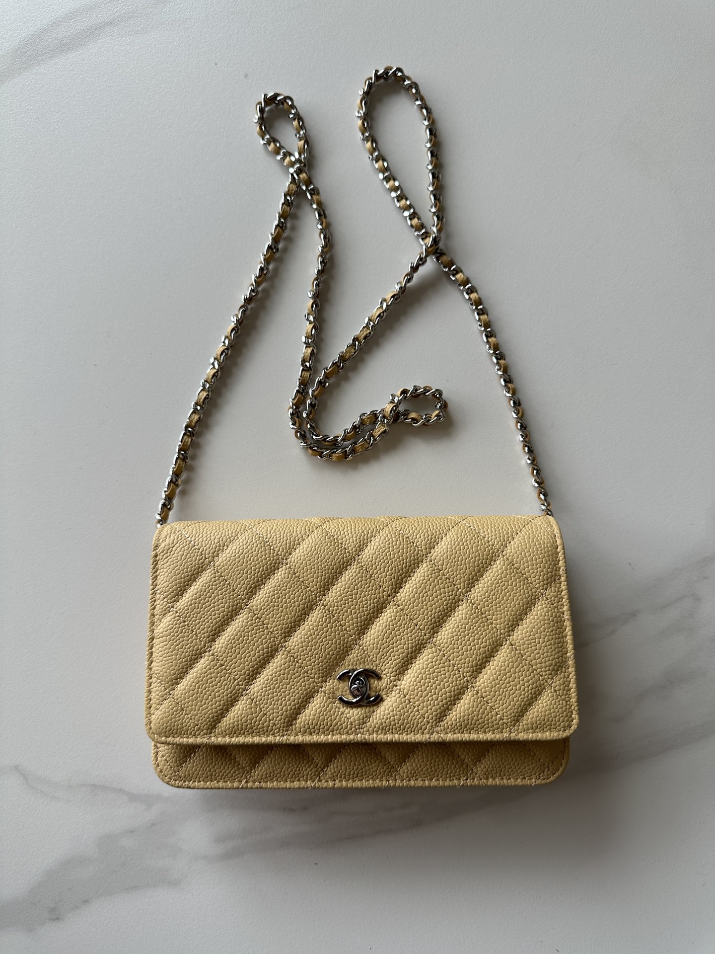 CHANEL Caviar Quilted Wallet on Chain WOC Light  brown
