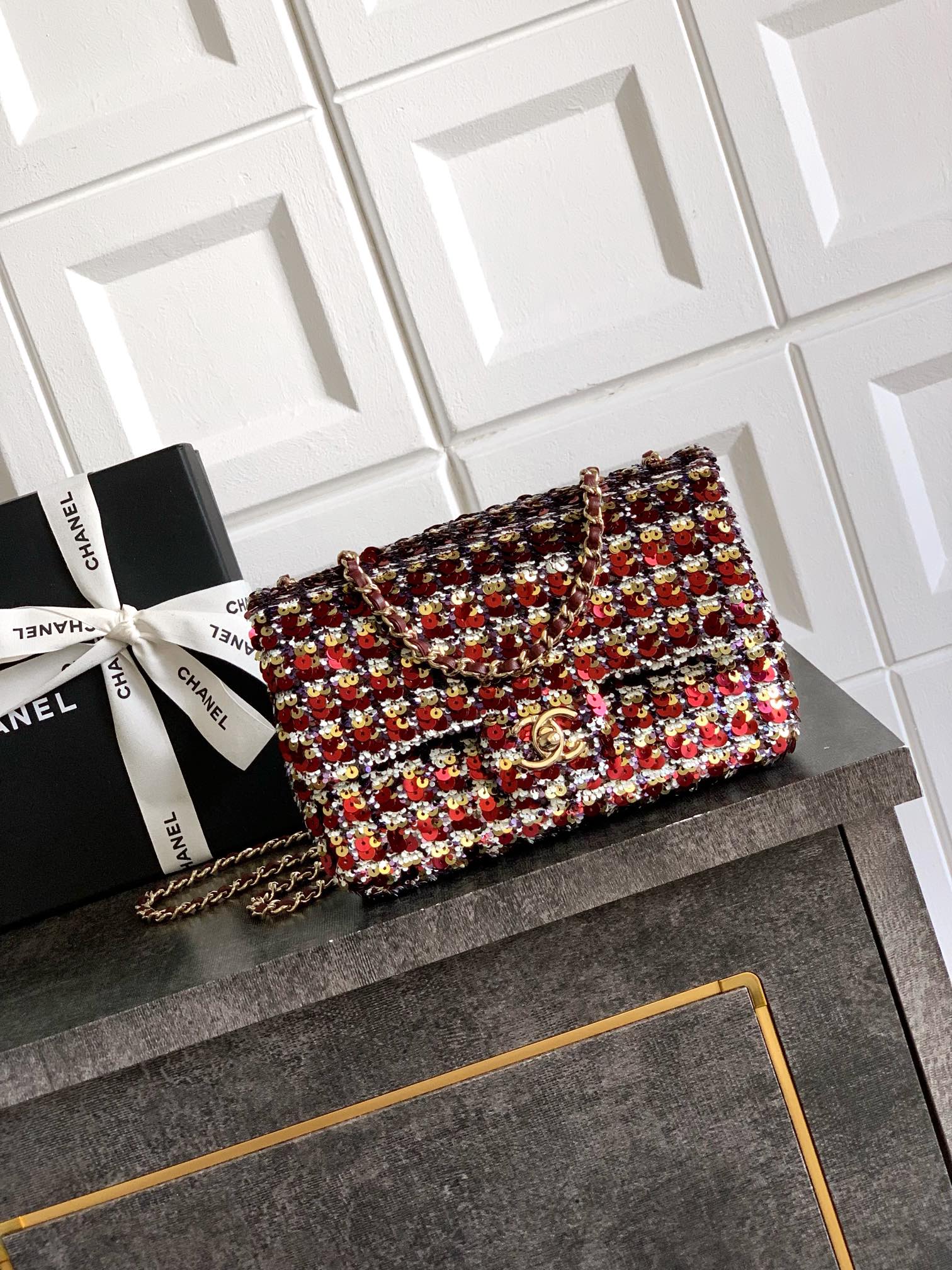 CHANEL Tweed Medium Double Flap Multicolor 1273299