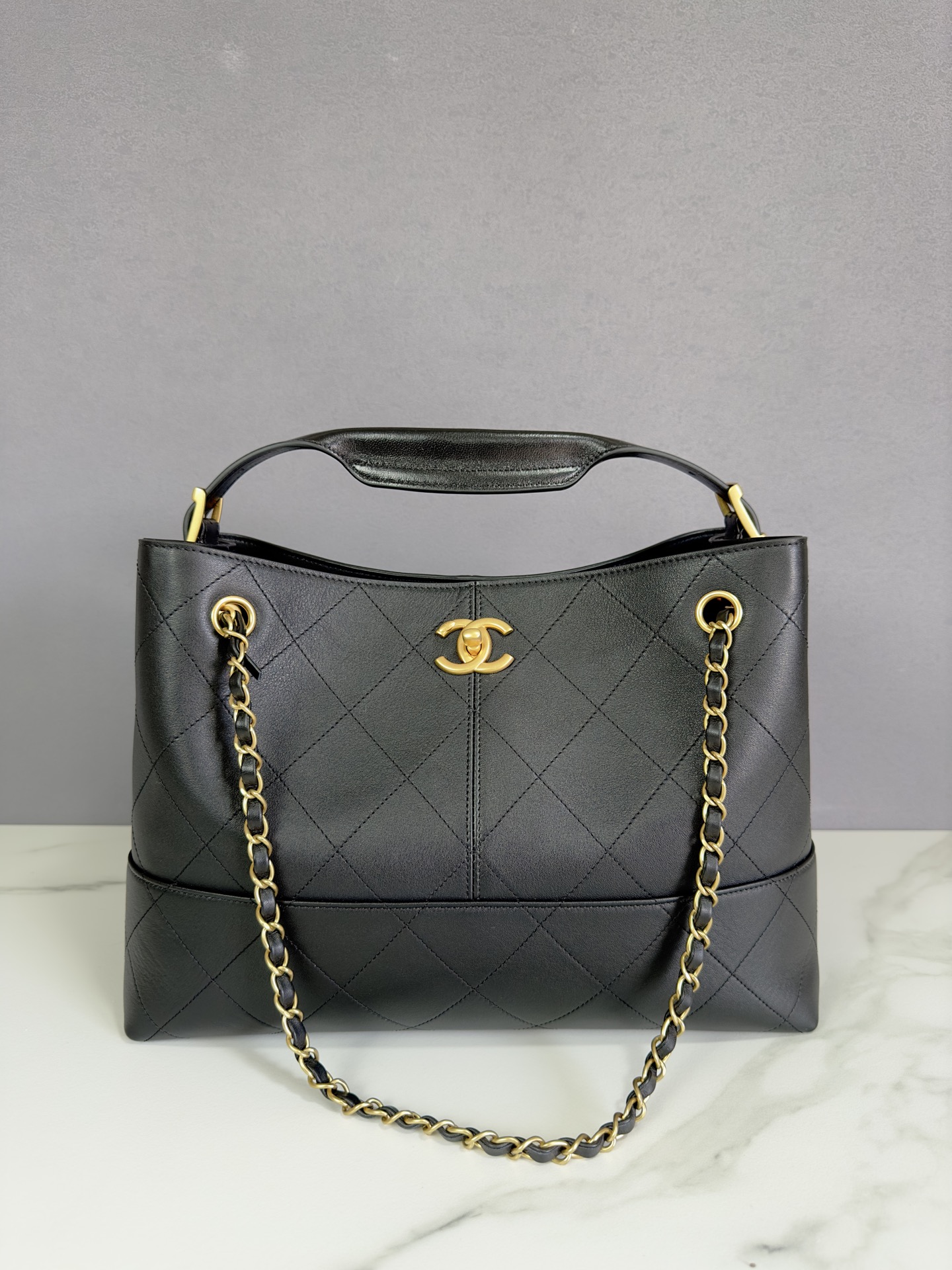 Chanel 25A Shopping Bag, Original Black Calfskin, Small
