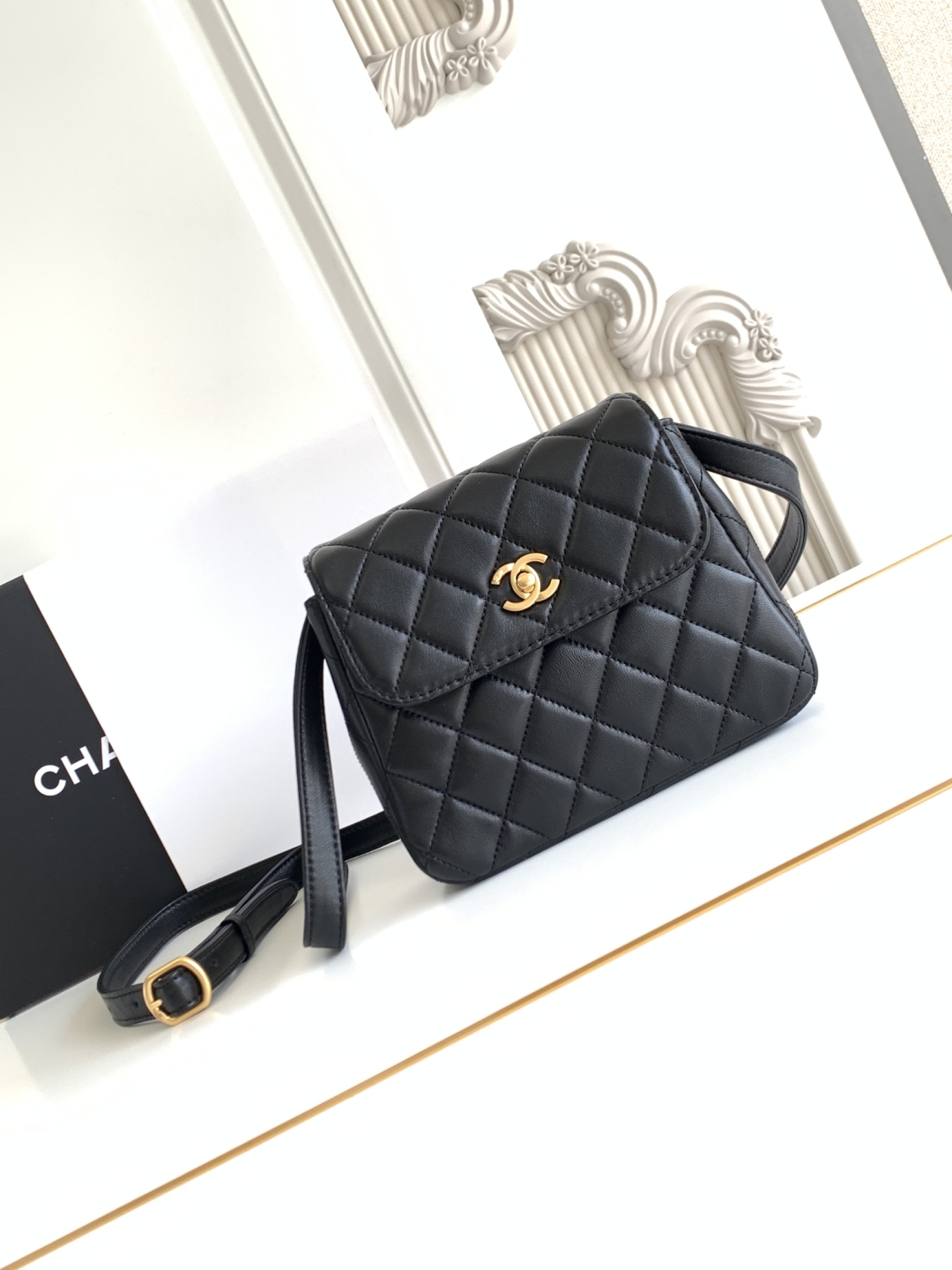 Chanel Mini Mini Matelasse Lambskin Chain Shoulder Bag Black Gold Metal Fittings