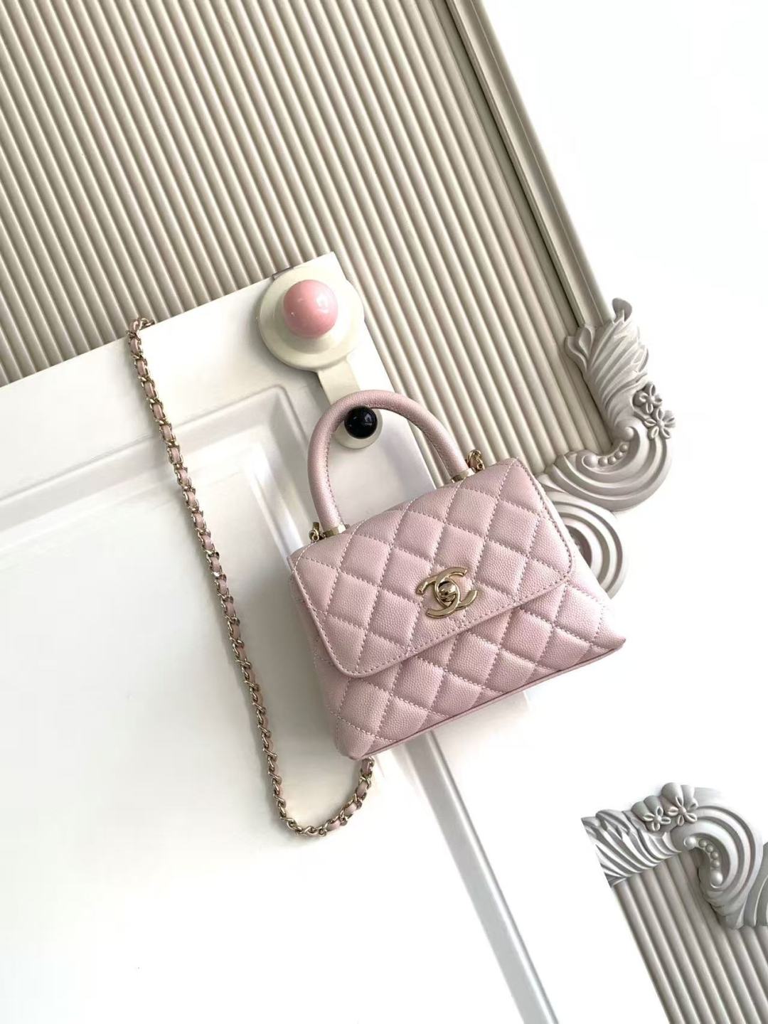 Chanel Coco handle 19 XXS Caviar Skin 2 Way Handbag Pink