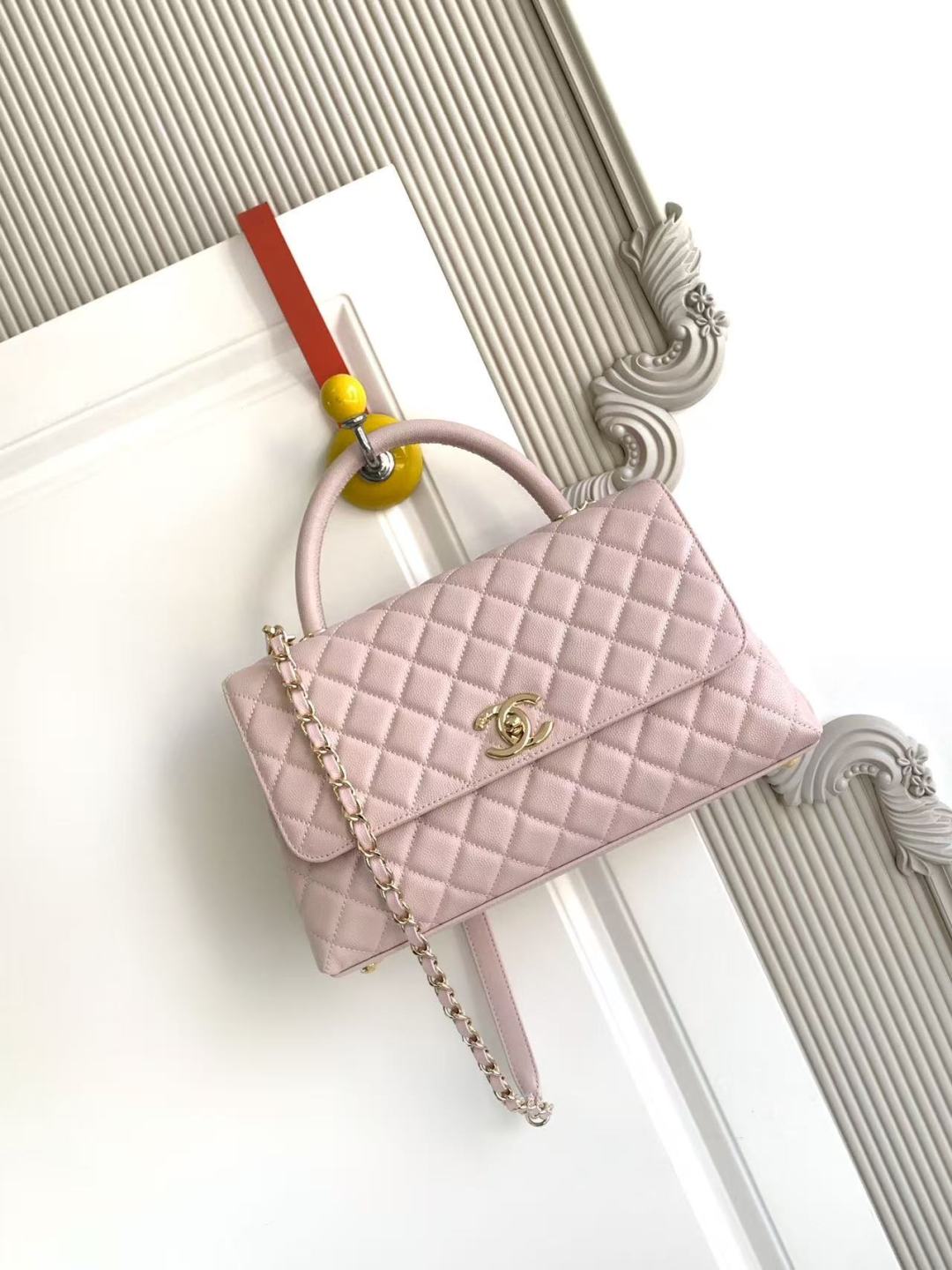 CHANEL Caviar Quilted Small Coco Handle Flap Light Pink