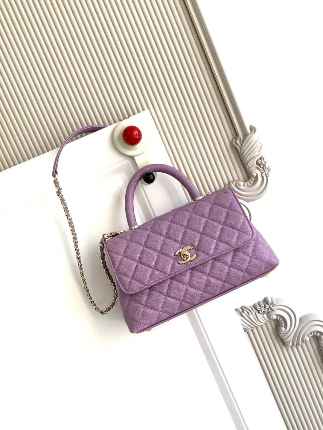 CHANEL Caviar Quilted Mini Coco Handle Flap Purple