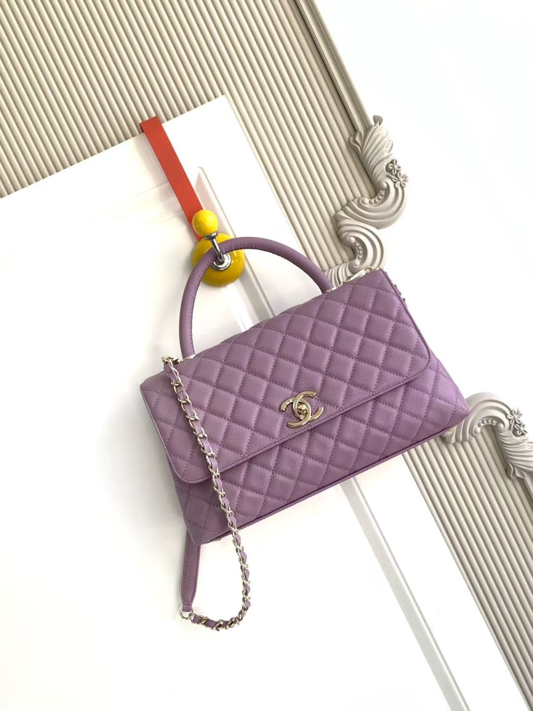 CHANEL Caviar Quilted Mini Coco Handle Flap Purple 1596046