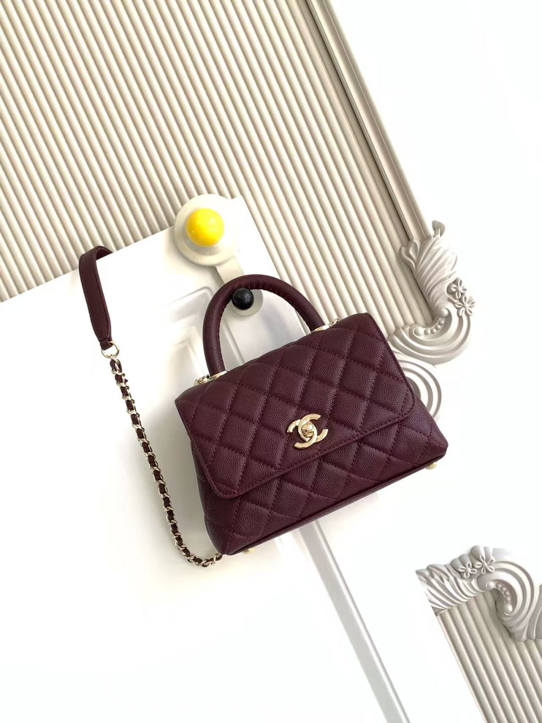 Chanel Mini Lizard-Trimmed Coco Handle Bag – Burgundy