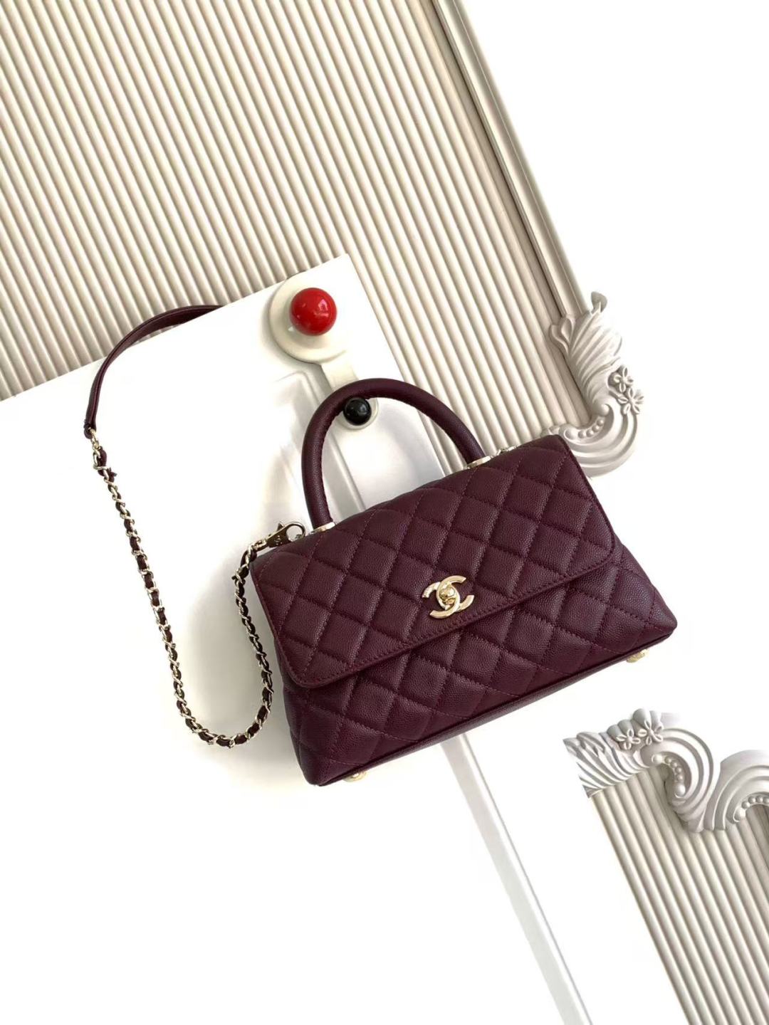 Chanel Mini Lizard-Trimmed Coco Handle Bag – Burgundy Handle Bags, Handbags – CHA1007789