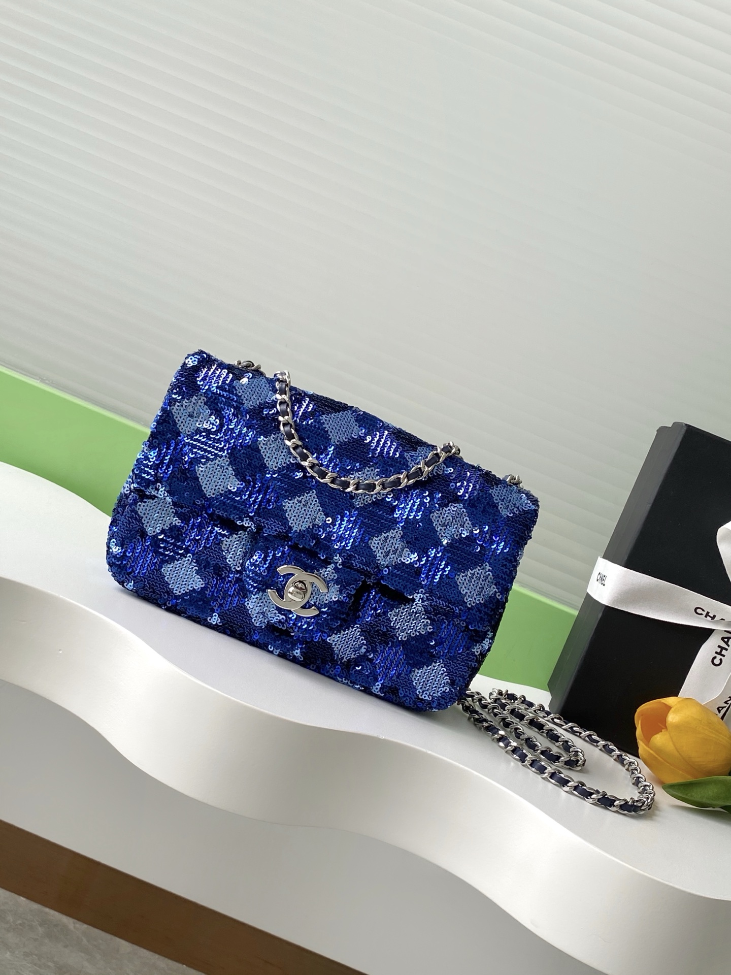 Chanel Checkered Sequin Medium Flap Bag – Blue Shoulder Bags, Handbags