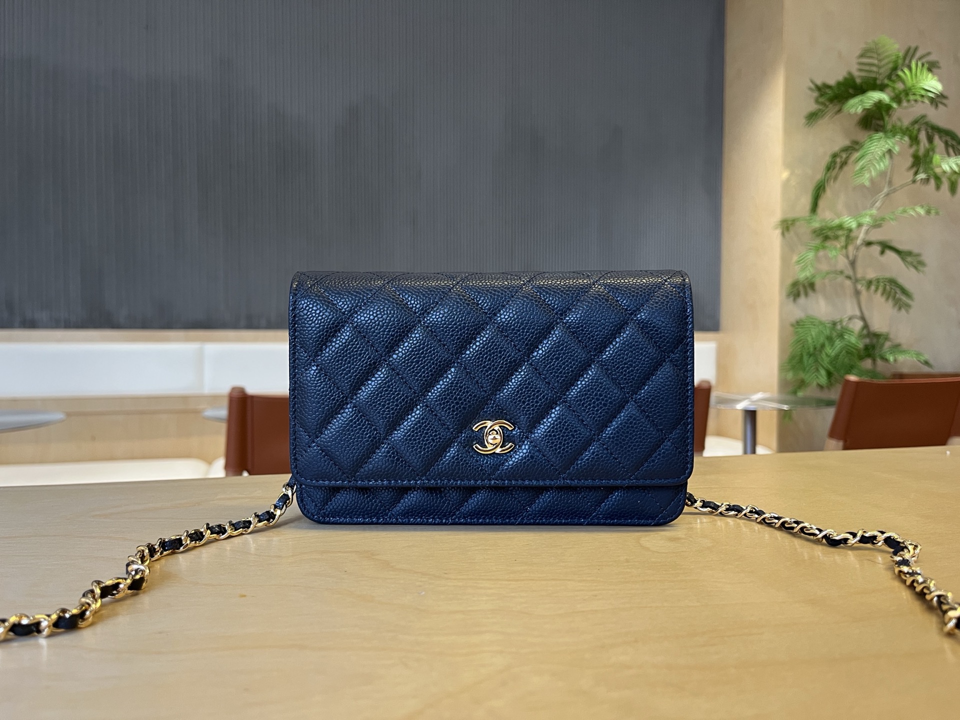 CHANEL Caviar Quilted Wallet on Chain WOC Dark Blue