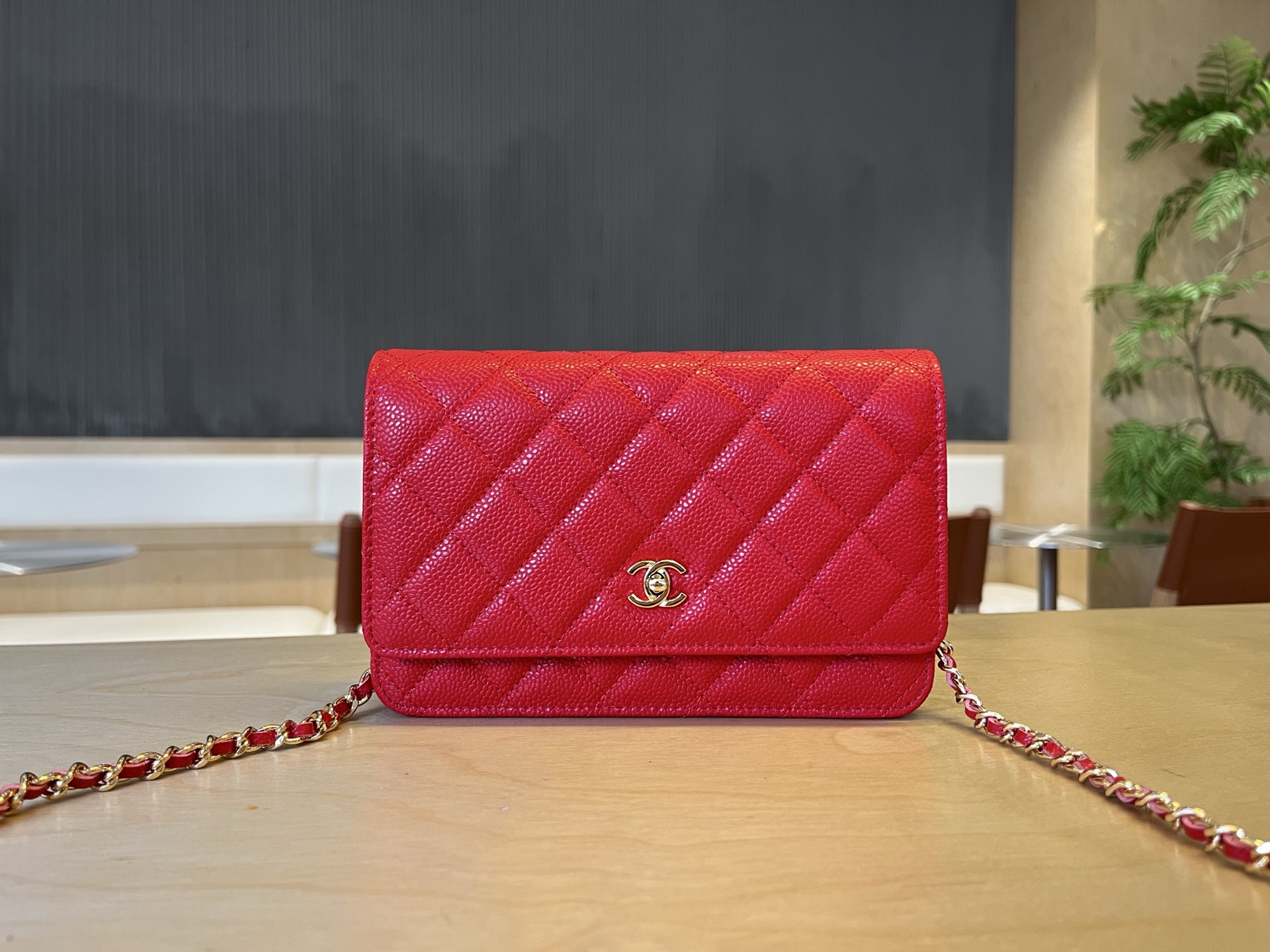 CHANEL Caviar Quilted Wallet on Chain WOC Red 1501619