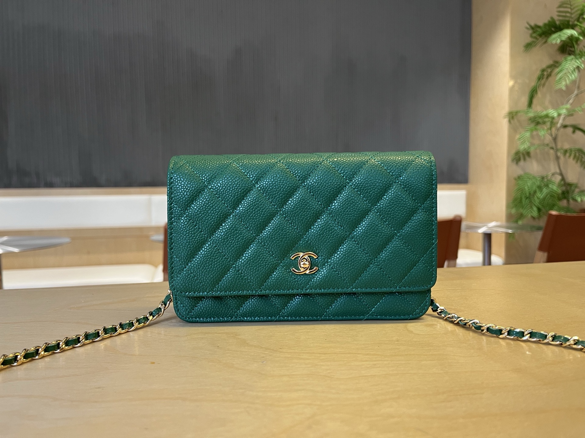 Chanel Green Quilted Caviar Leather Classic WOC Clutch
