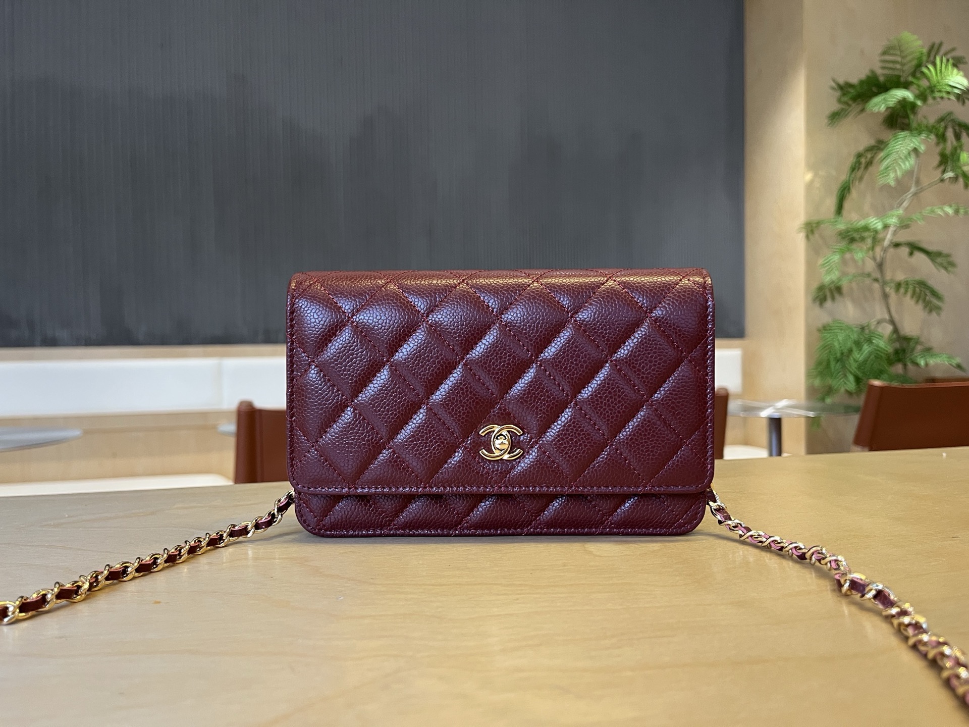 CHANEL Caviar Quilted Wallet on Chain WOC Burgundy 265698