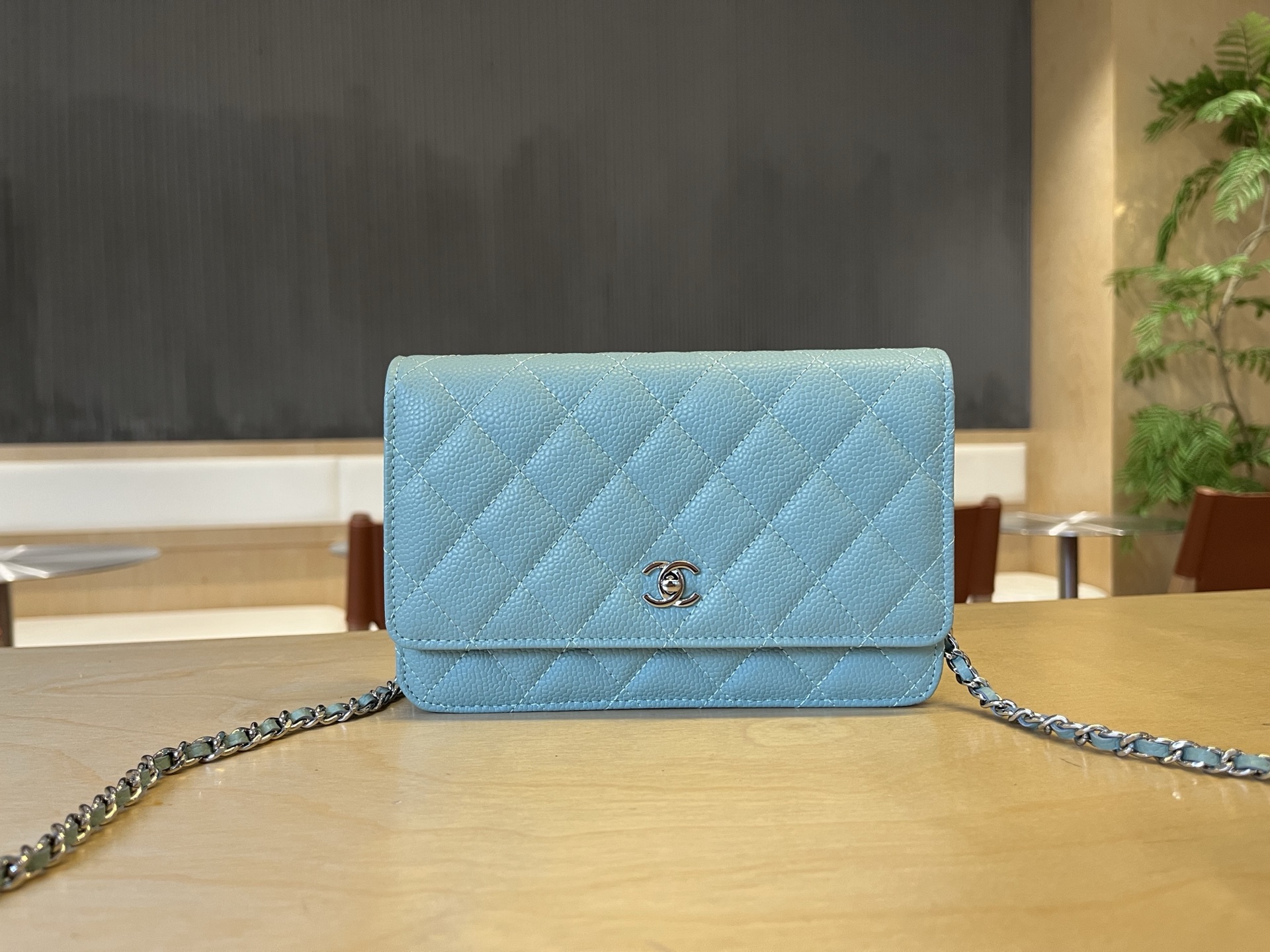 CHANEL Classic WOC Lambskin Crossbody Bag Silver Chain