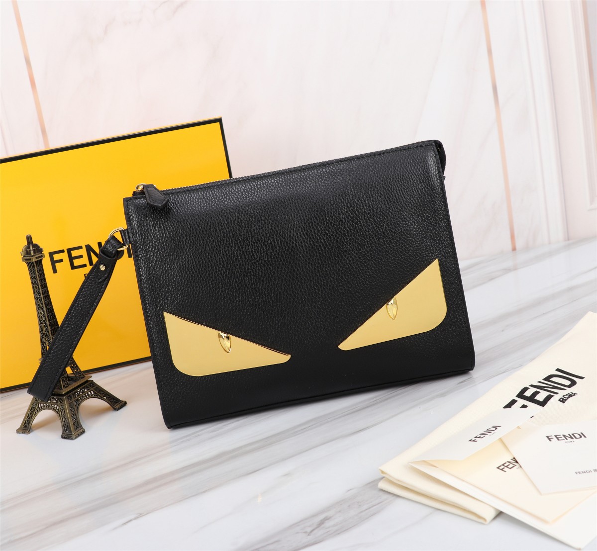 King Queen Purchasing] FENDI Fendi Little Monster Men’s Bag New Casual Clutch Bag Fashion Leather