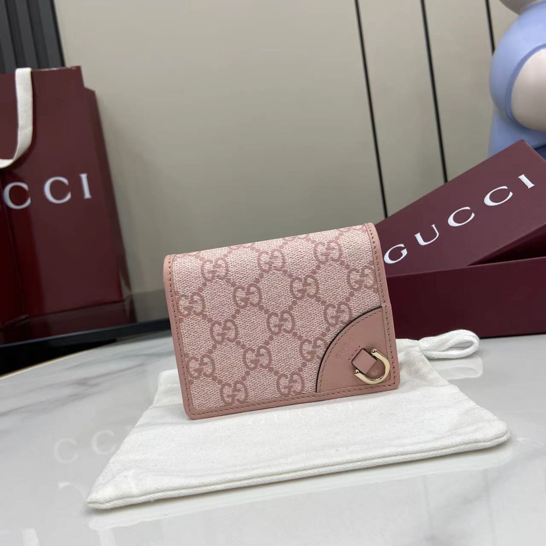 Gucci GG Emblem small wallet in light pink coated fabric | GUCC
